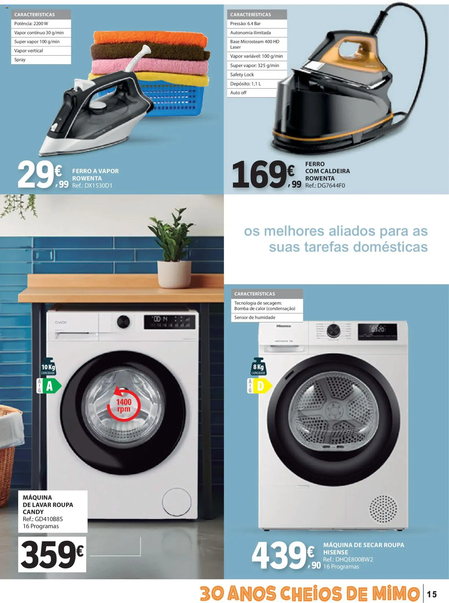 E.Leclerc Têxtil Lar e Limpeza │ válido de 30.12.2025 | Página: 15 | Produtos: Ferro a vapor, Máquina de lavar, Ferro, Base