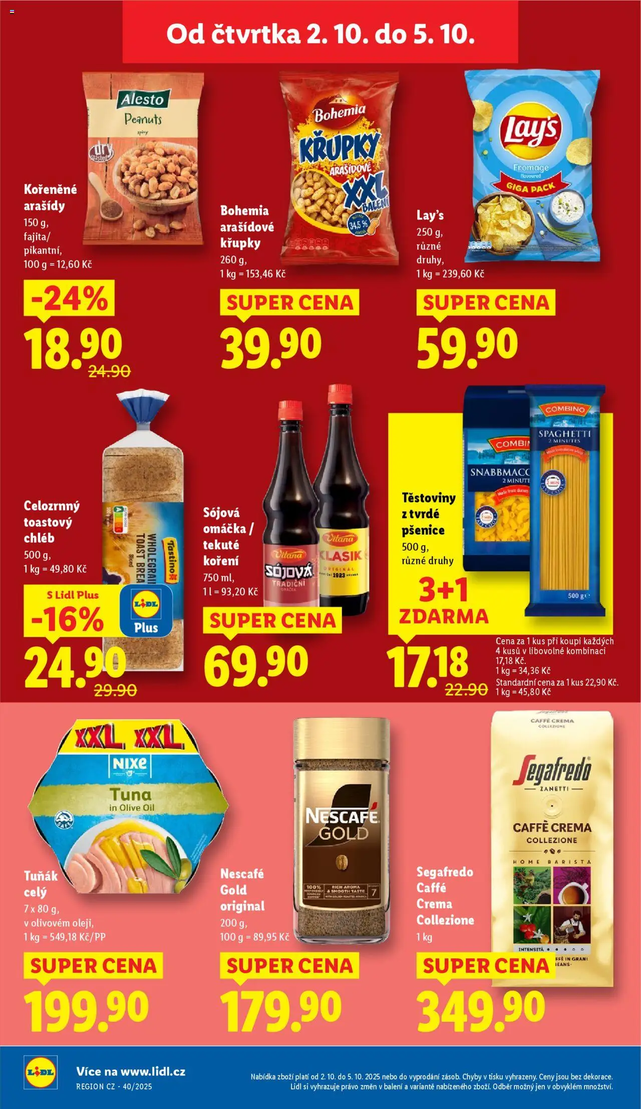 Lidl leták od 02.10.2025 | Strana: 22 | Produkty: Těstoviny, Koření, Segafredo, Combino