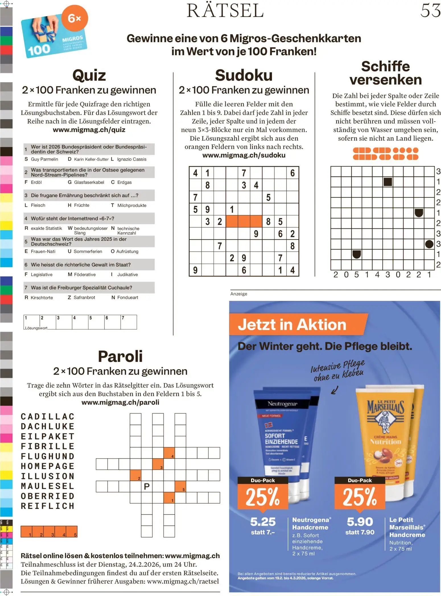Migros Magazin – gültig ab 18.02.2026 | Seite: 53 | Produkte: Handcreme, Orangen, Früchte, Creme