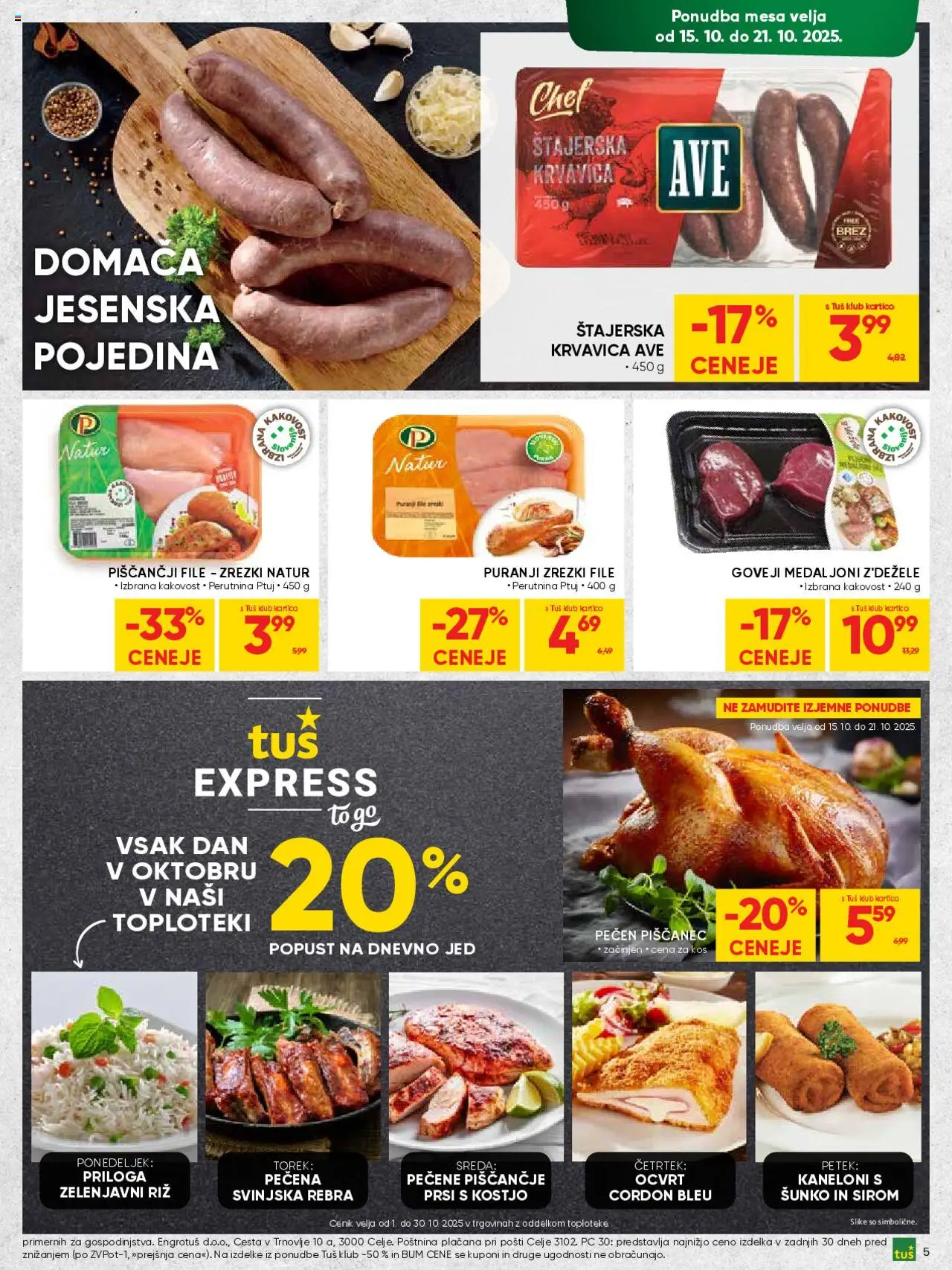 Novi Tuš katalog ponudbe – veljaven od 15.10.2025 | Stran: 5 | Izdelki: Kos, Zrezki, Riz, Bilderrahmen
