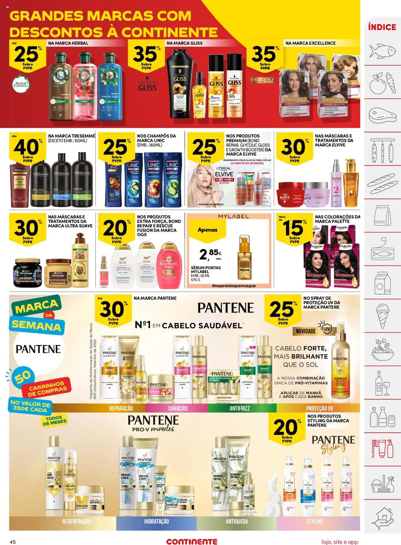 Continente folheto │ válido de 12.08.2025 | Página: 45 | Produtos: Gloss, Shampoo, Sérum, Banho