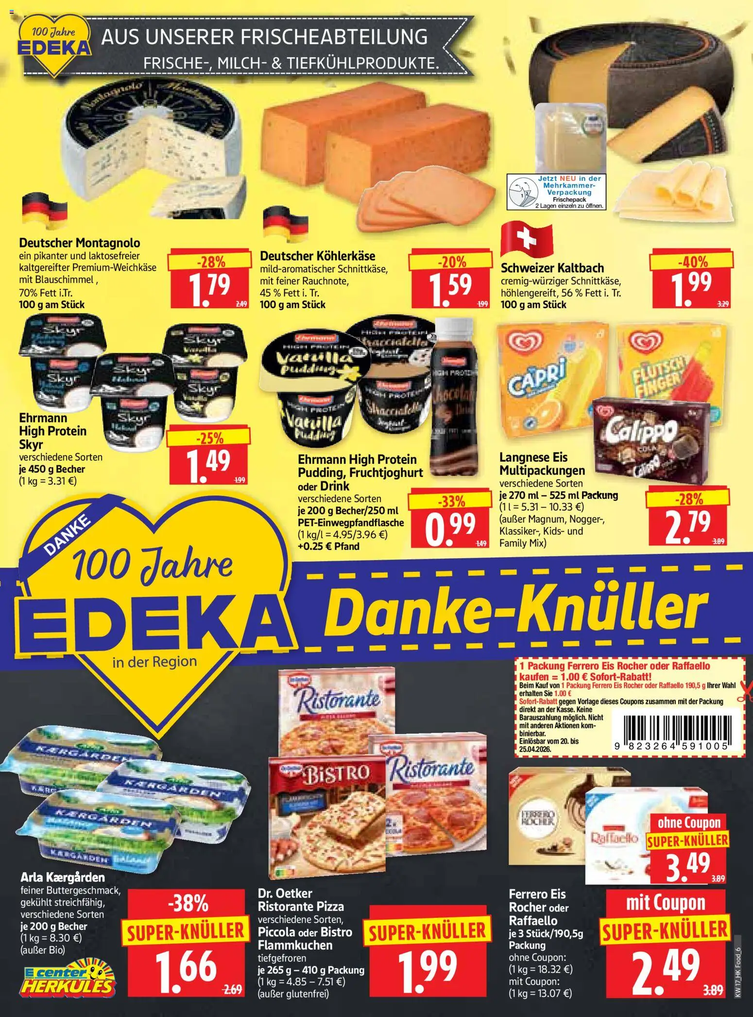 HERKULES Prospekt 	 – gültig ab 20.04.2026 | Seite: 6 | Produkte: Raffaello, Langnese, Milch, Pizza