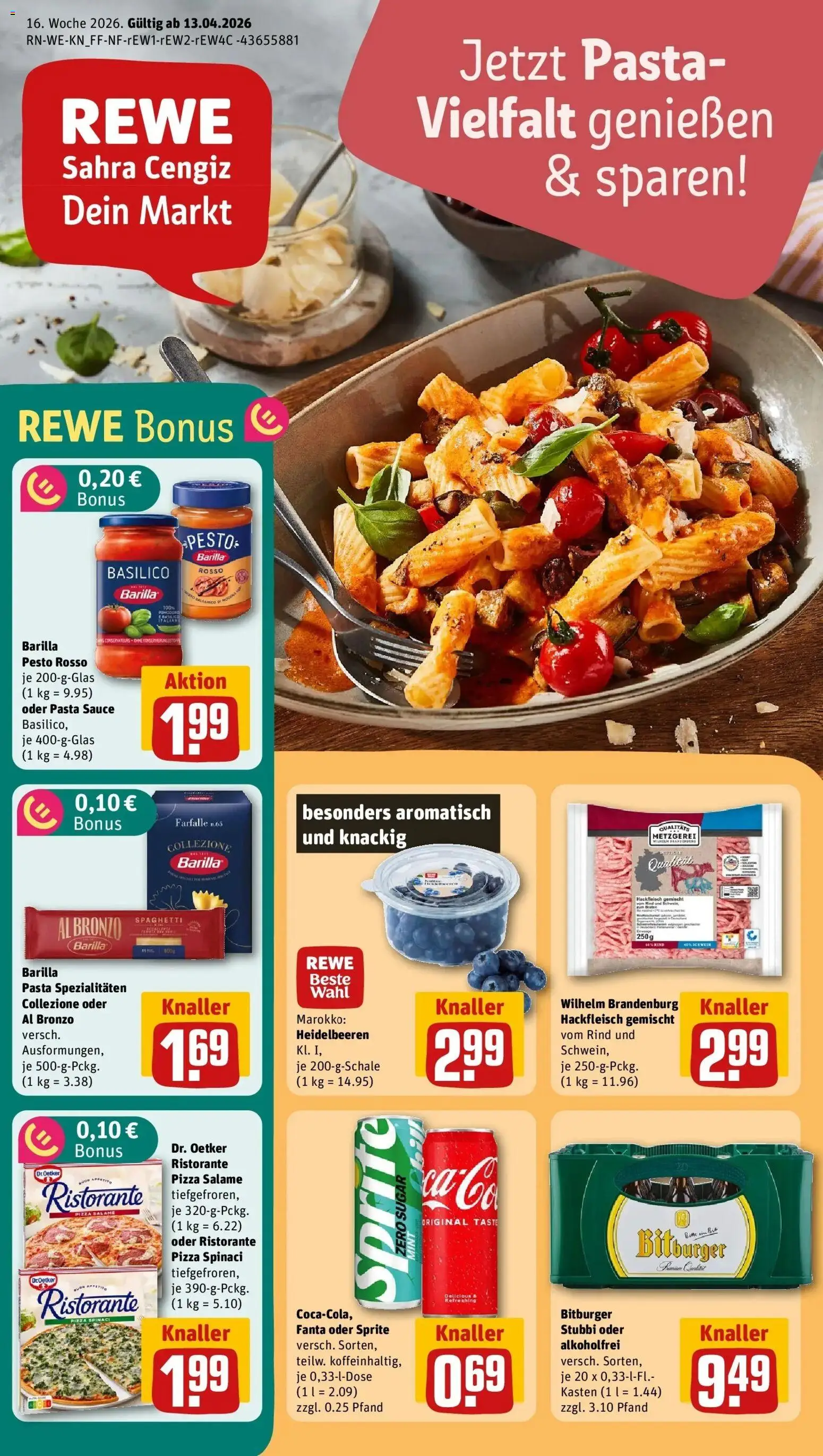 Rewe Prospekt Dormagen	 – gültig ab 12.04.2026 | Seite: 1 | Produkte: Ristorante, Fanta, Barilla, Barilla pesto