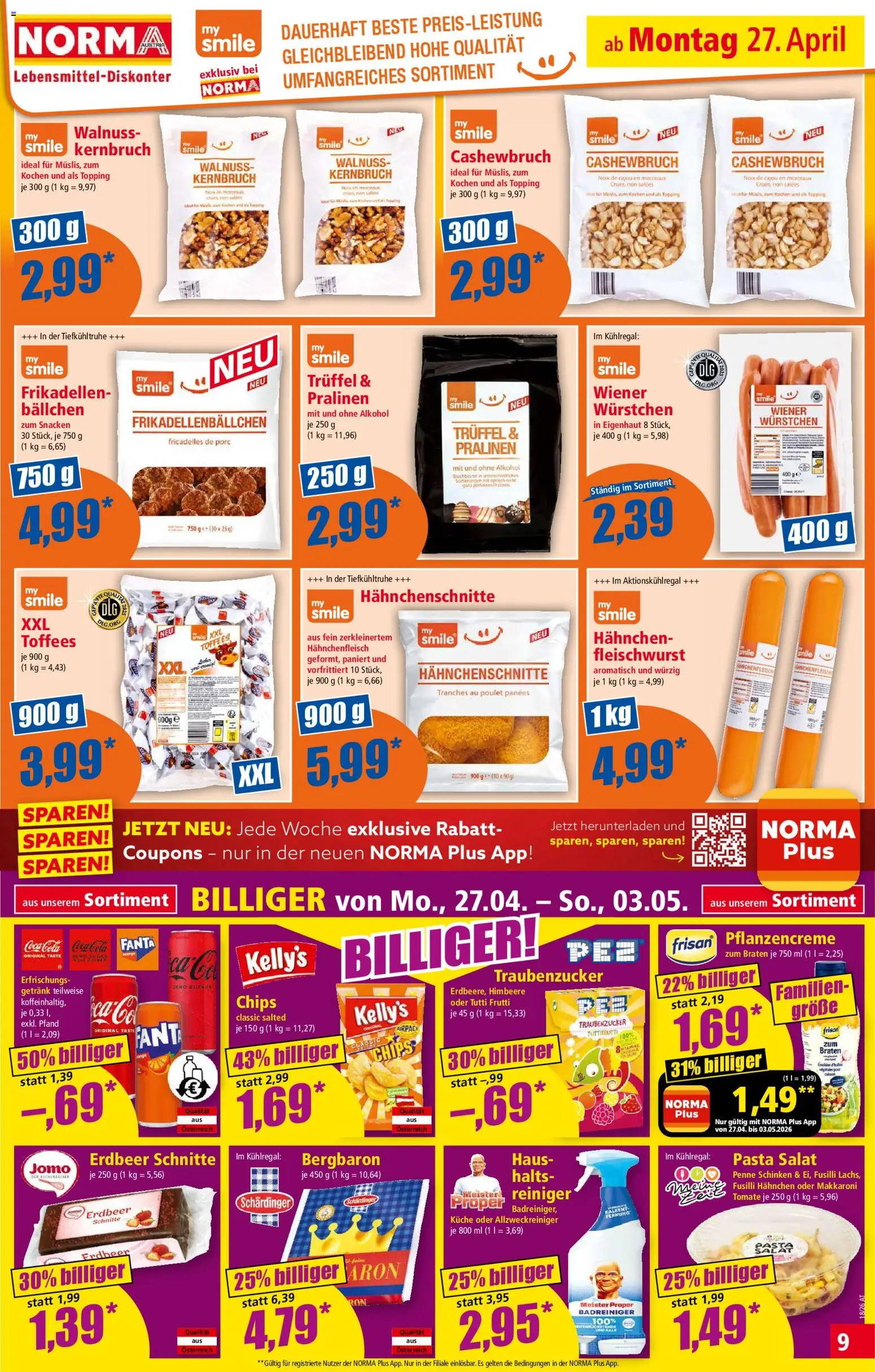 Norma Flugblatt gültig ab 27.04.2026 | Seite: 9 | Produkte: Pasta, Chips, Himbeere, Schinken