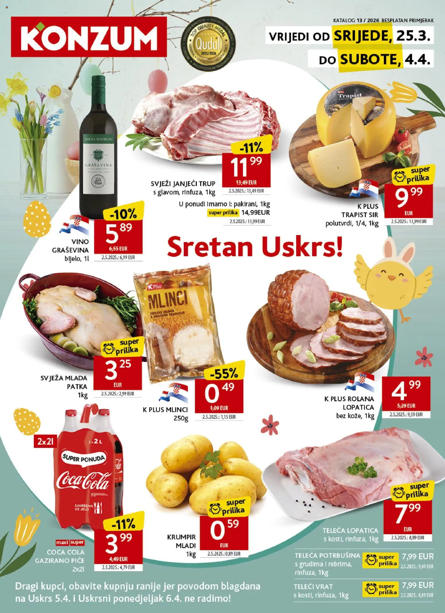 Konzum HR akciós ujság - amely érvényes a következő dátumtól: 25.03.2026 | Oldal: 1 | Termékek: Coca Cola, Cola