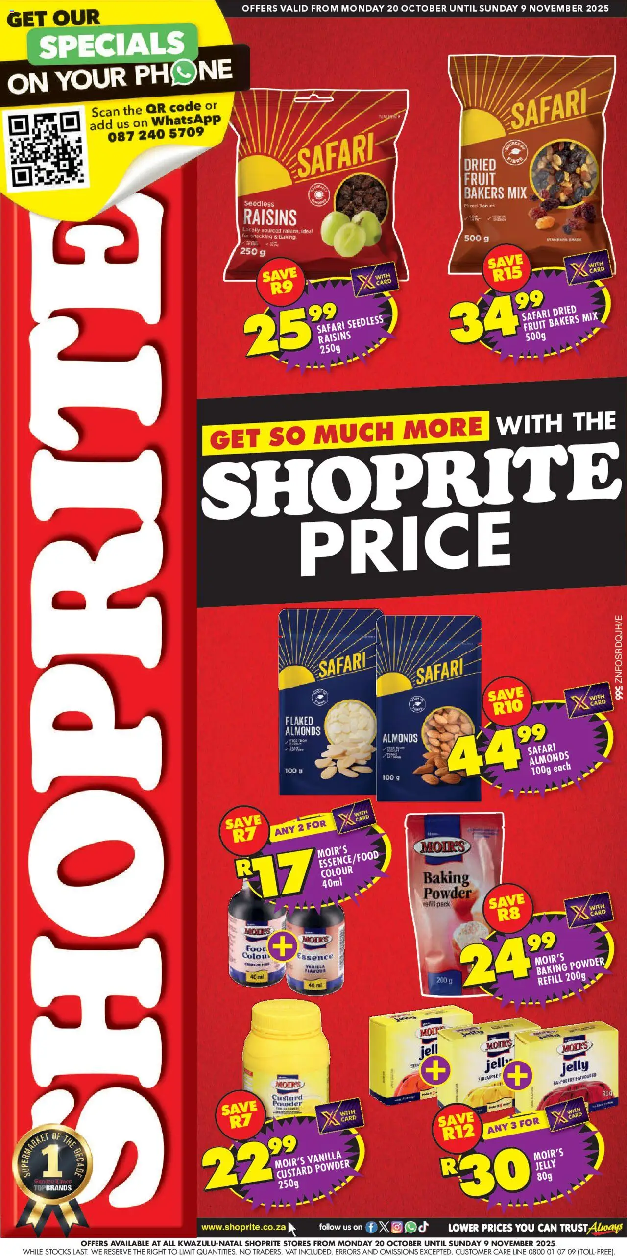 New Shoprite catalogue – valid from 20.10.2025 | Page: 1 | Products: Custard, Powder, Raisins, Fruit