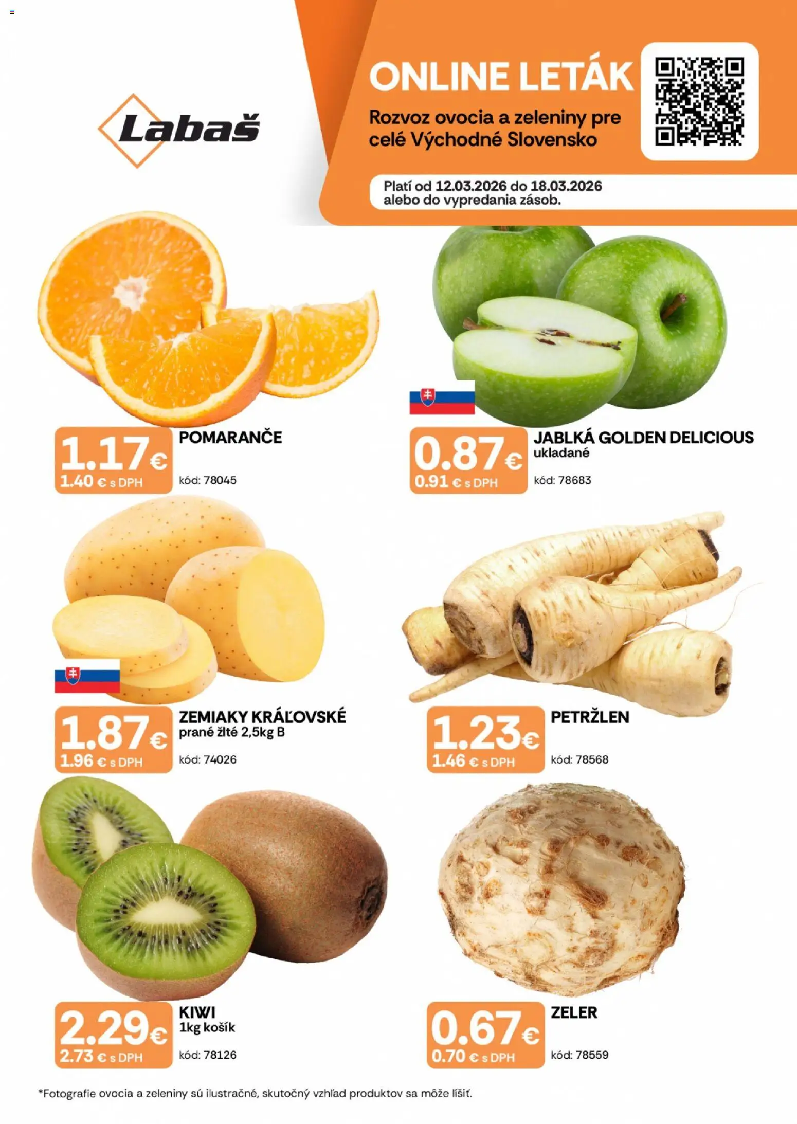 Nové Labaš akcie – leták je platný od 12.03.2026 | Strana: 1 | Produkty: Jablká, Zemiaky, Petržlen, Zeler