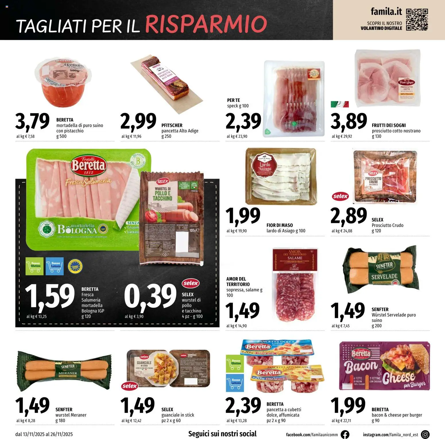 Volantino Famila del 13.11.2025 | Pagina: 6 | Prodotti: Speck, Pollo, Suino, Guanciale