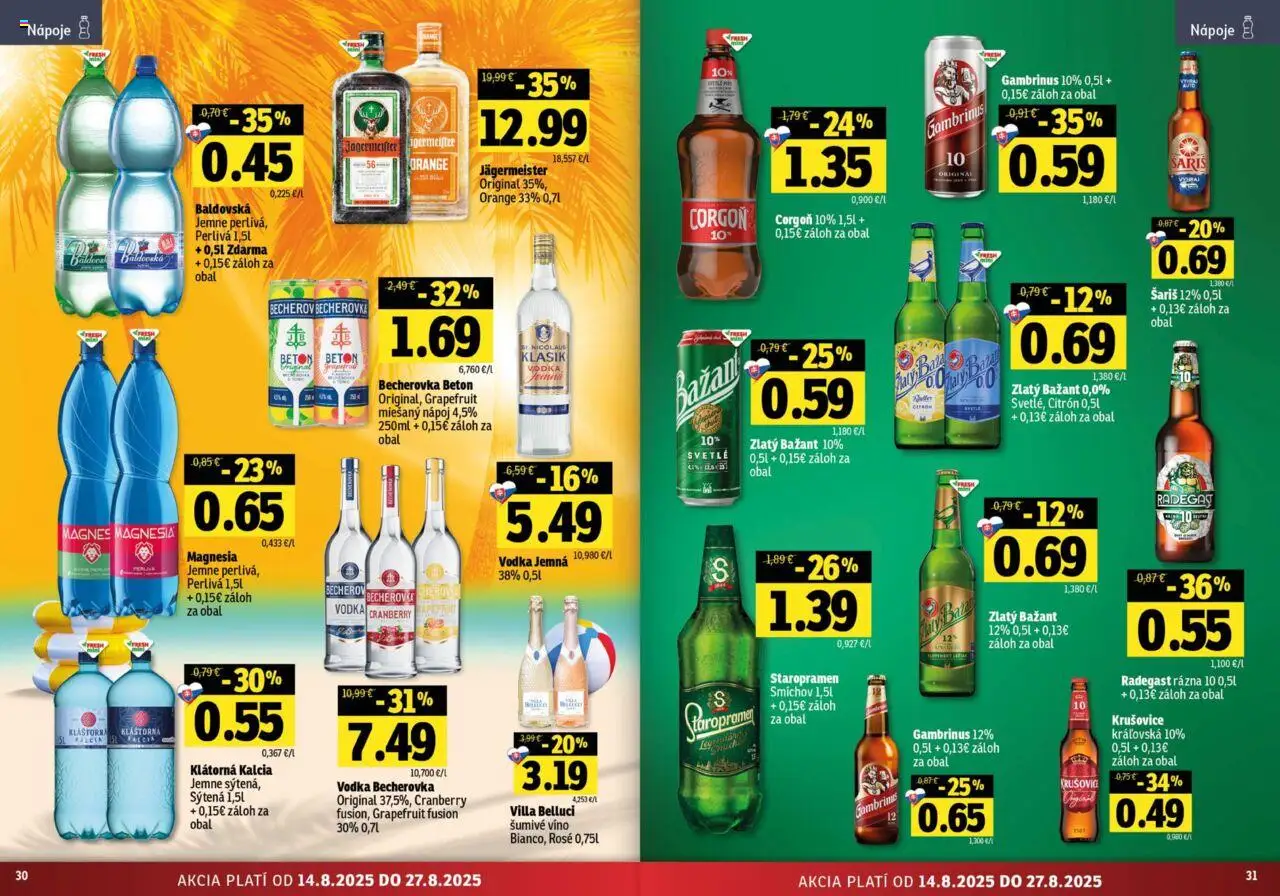 Fresh Východné Slovensko │ platný od 14.08.2025 | Strana: 16 | Produkty: Jägermeister, Krušovice, Corgoň, Vodka