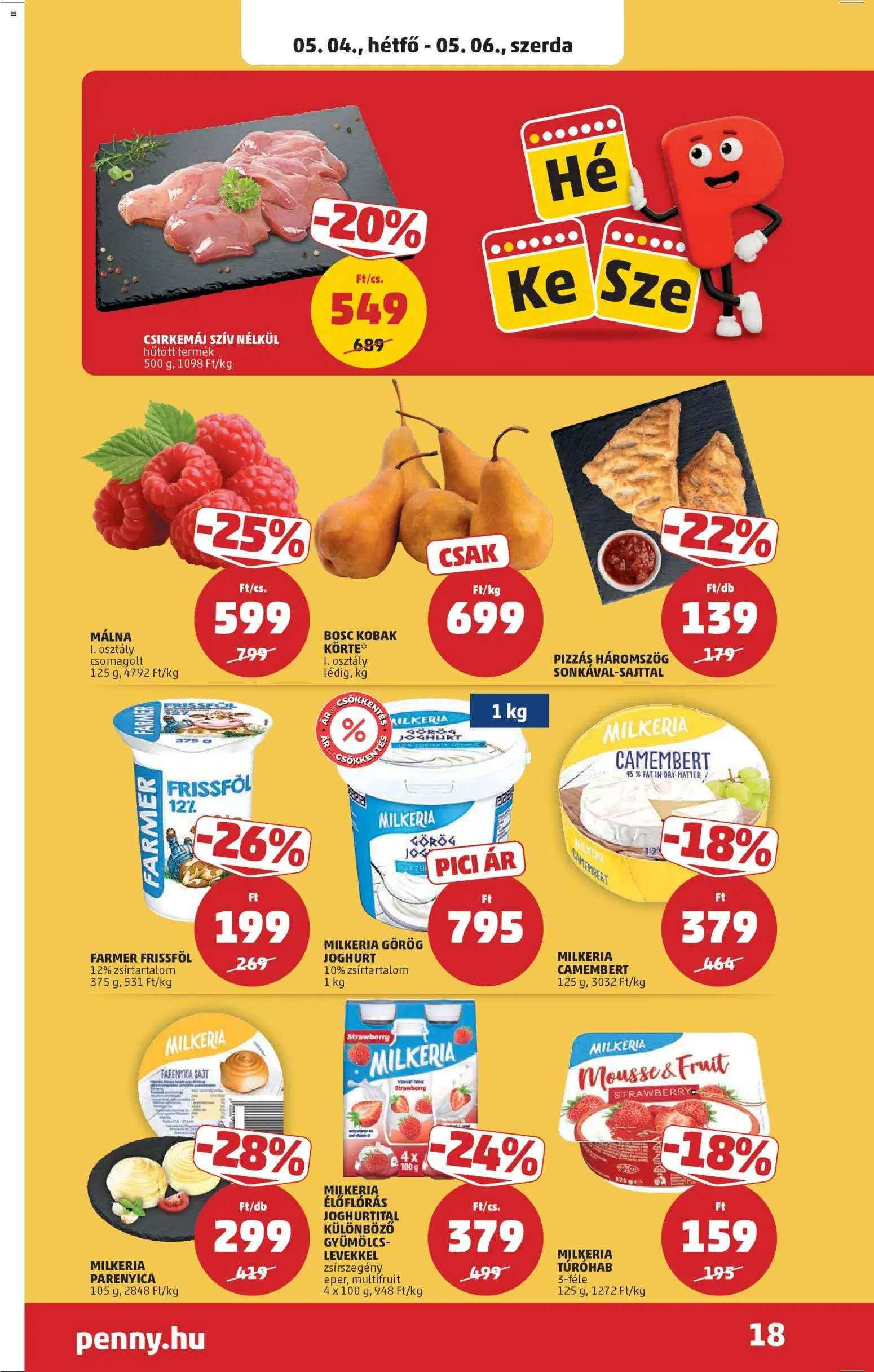 PENNY akciós ujság - amely érvényes a következő dátumtól: 29.04.2026 | Oldal: 22 | Termékek: Parenyica, Csirkemáj, Pizza, Camembert