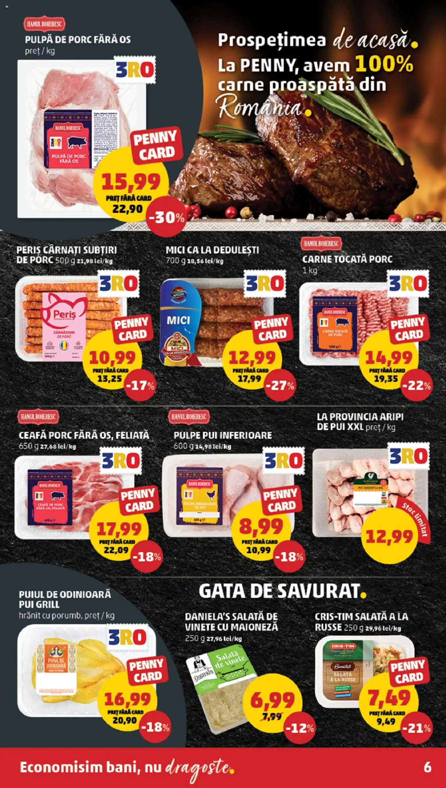 Noul catalog PENNY – valabil de la 11.03.2026 | Pagină: 6 | Produse: Mici, Carne tocată, Salată, Cârnați