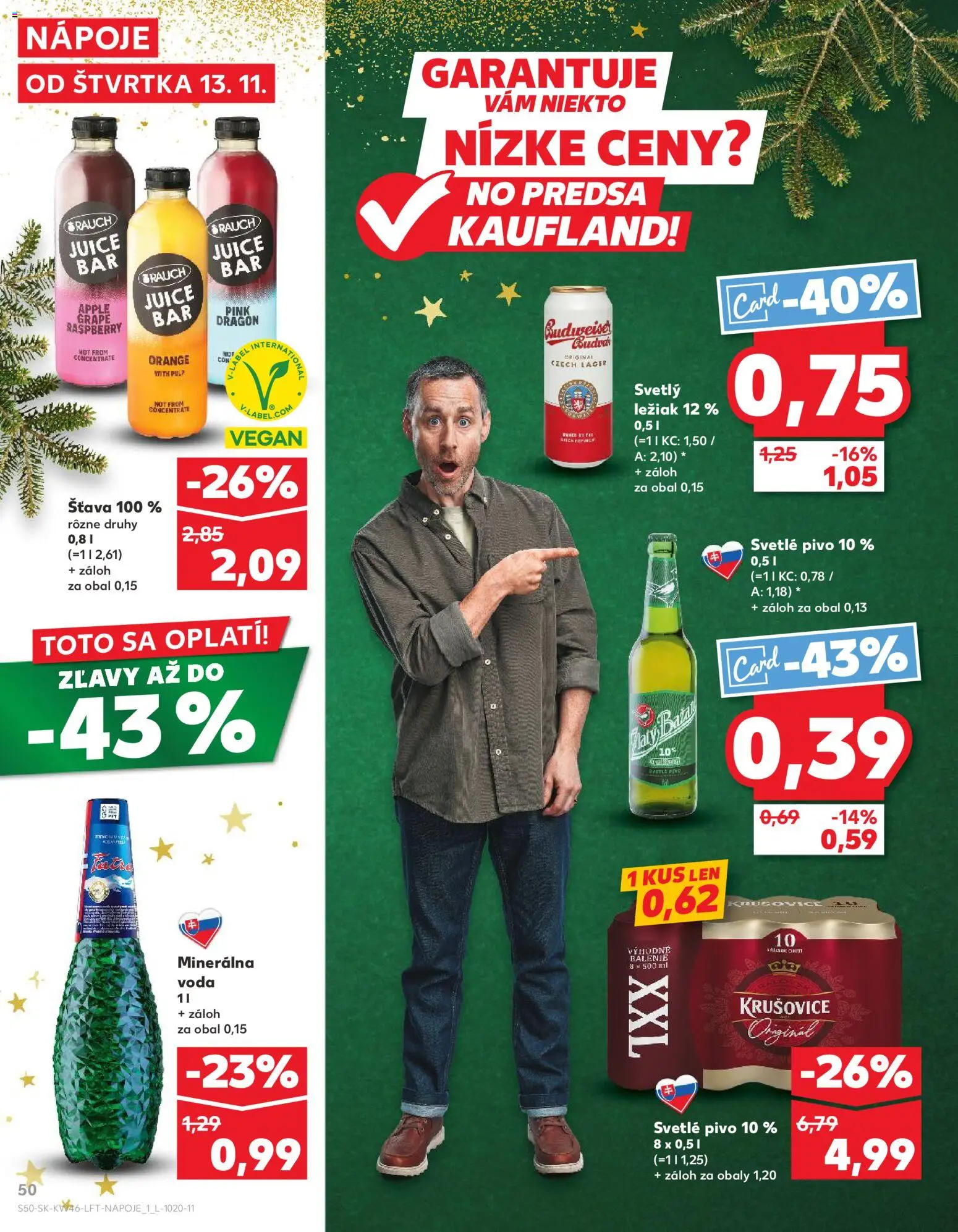 Nové Kaufland akcie – leták je platný od 13.11.2025 | Strana: 50 | Produkty: Krušovice, Budvar, Voda, Minerálna voda