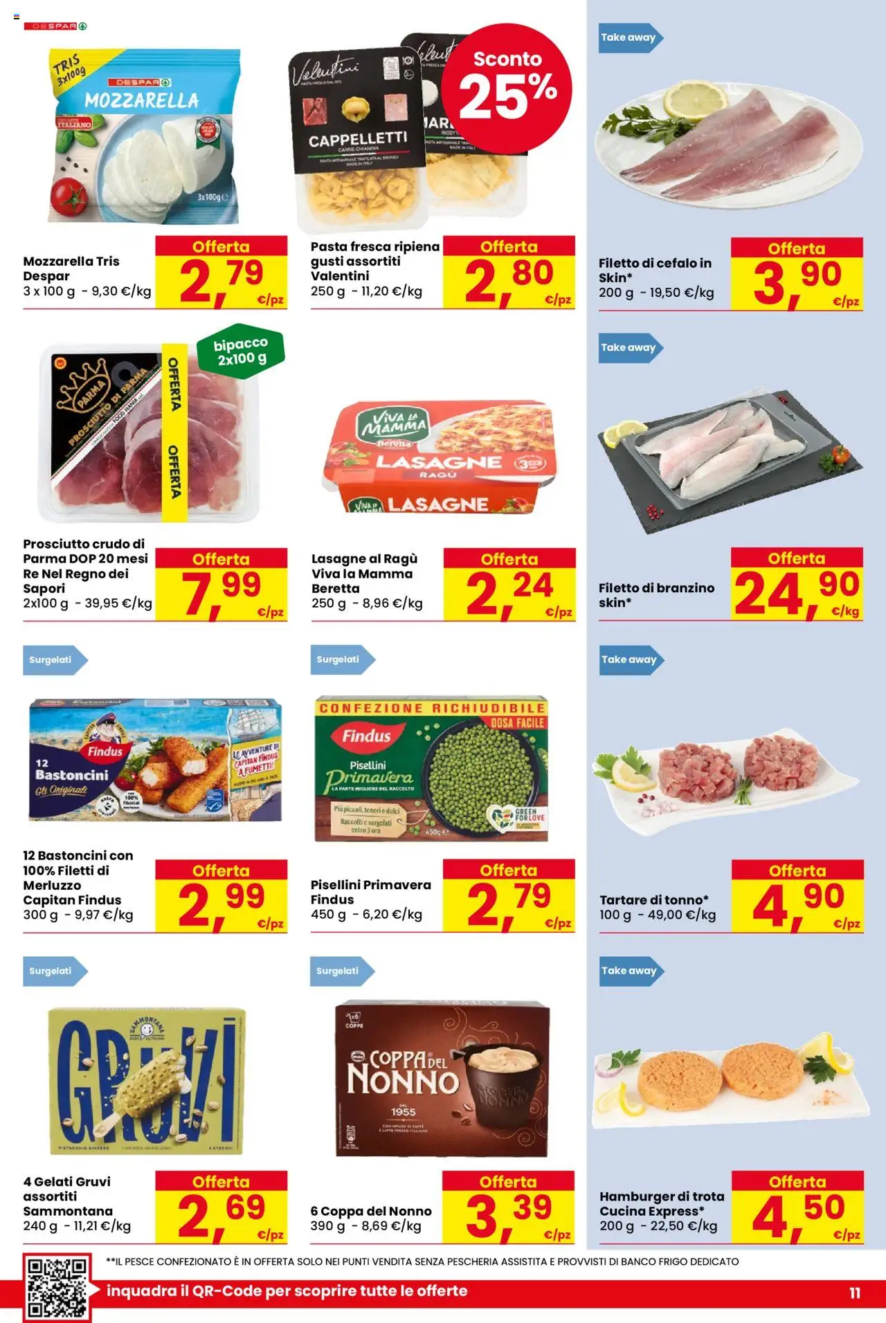 Volantino Despar del 21.08.2025 | Pagina: 11 | Prodotti: Prosciutto di Parma, Merluzzo, Pasta, Hamburger