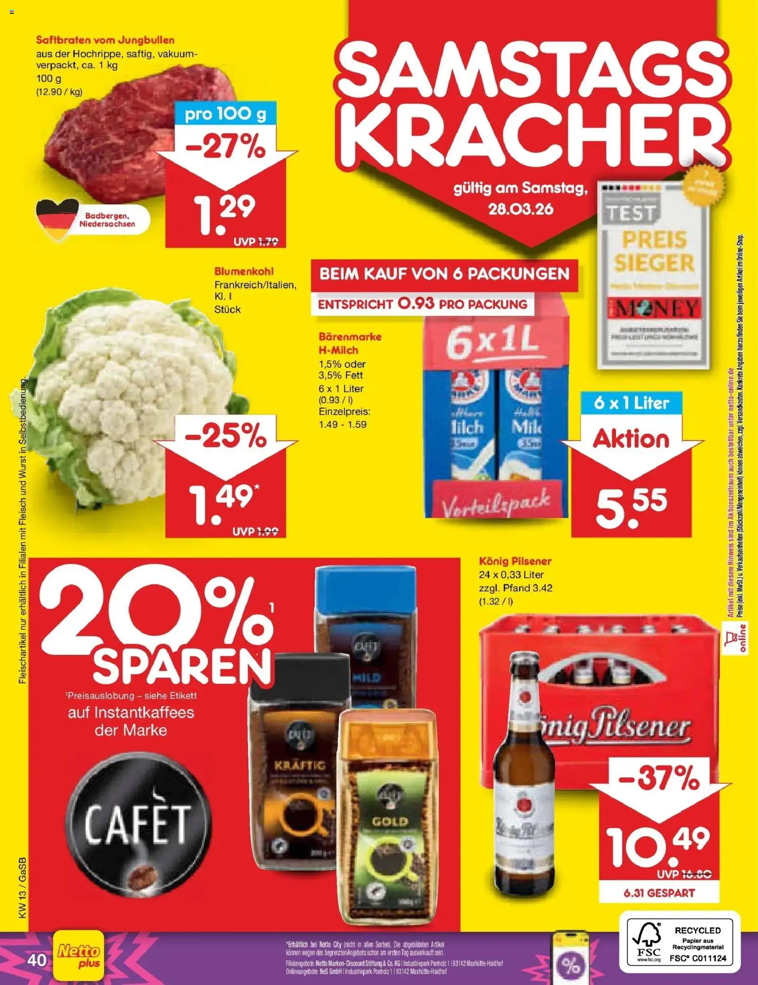 Netto Marken-Discount Prospekt Bremen-Lesum	 – gültig ab 23.03.2026 | Seite: 56 | Produkte: Konig pilsener, Wurst, Blumenkohl, Fleisch