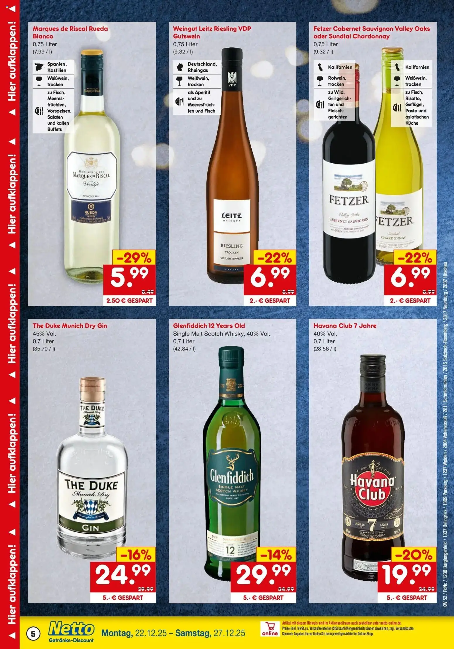 Netto Marken-Discount prospekt Burglengenfeld	 – gültig ab 22.12.2025 | Seite: 5 | Produkte: Havana club, Whisky, Fisch, Pasta