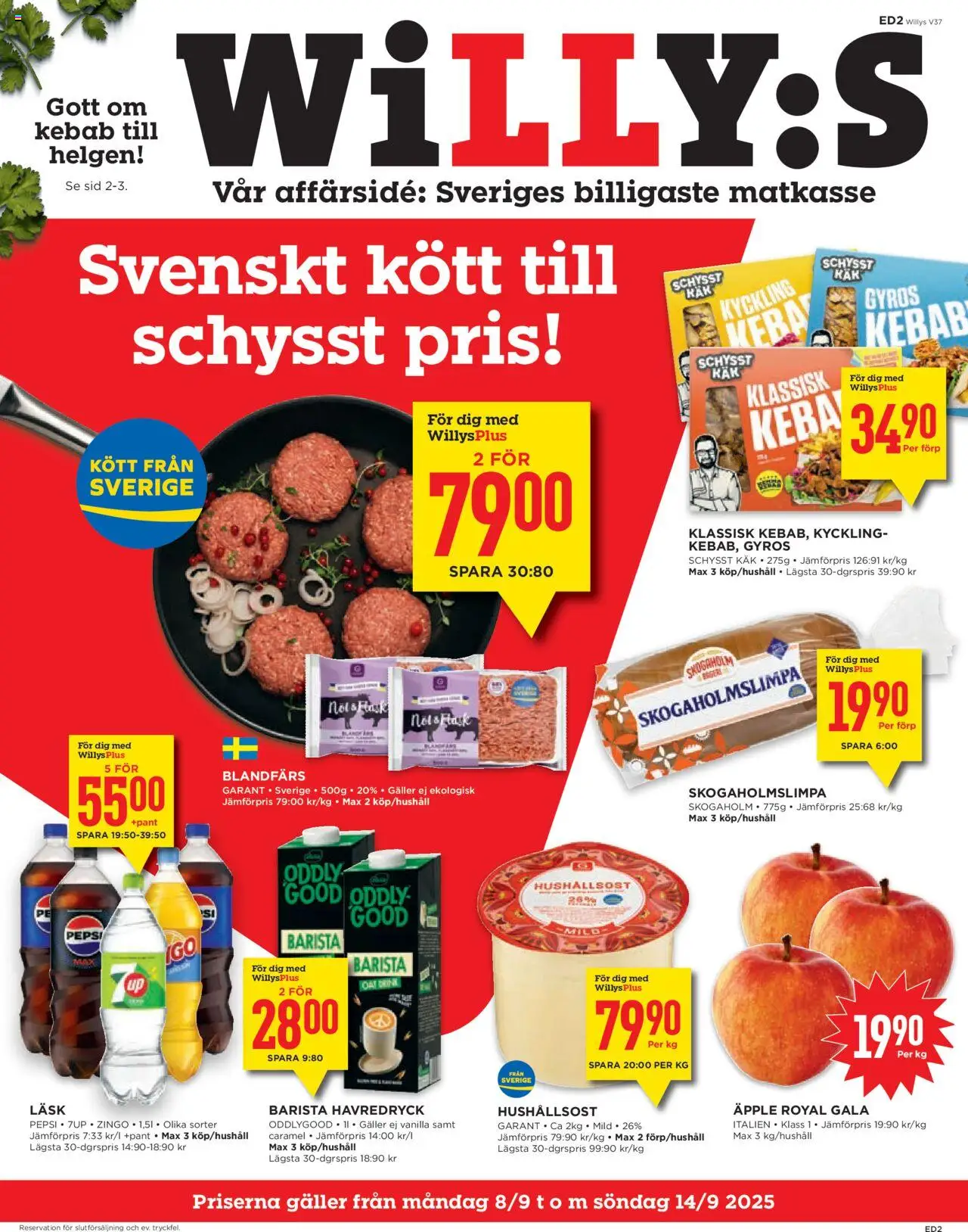 Willys reklamblad aktuell från 08.09.2025 | Sida: 1 | Produkter: Zingo, Galler, Hushållsost, Äpple