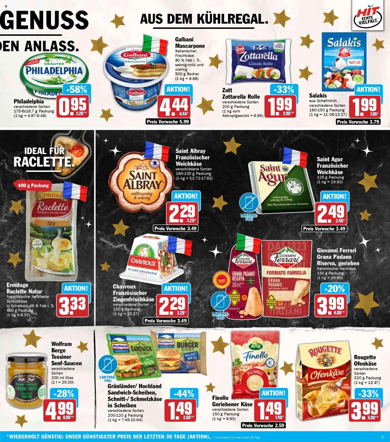 HIT Prospekt Baden-Württemberg	 – gültig ab 15.12.2025 | Seite: 7 | Produkte: Käse, Philadelphia, Burger, Raclette