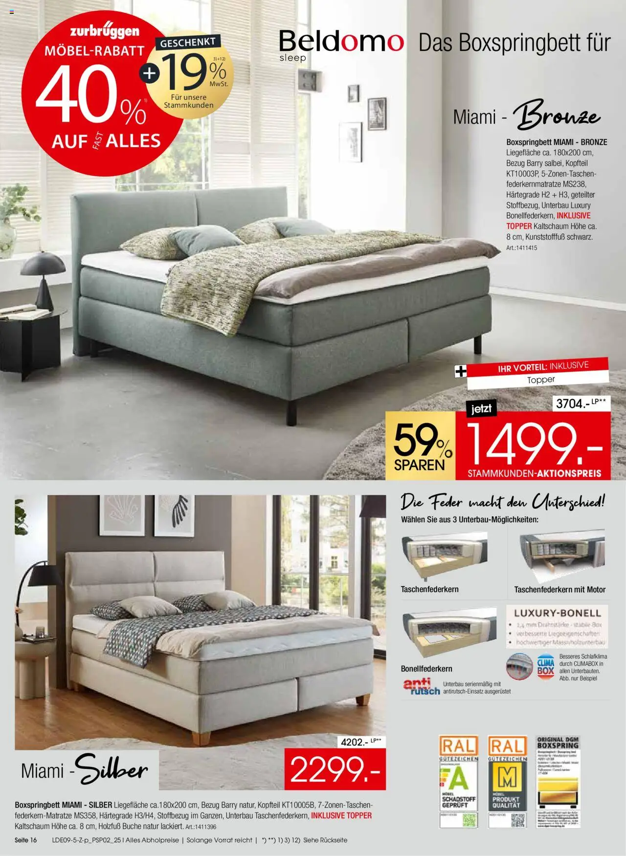 Zurbrüggen Polstermöbel-Spezial – gültig ab 20.09.2025 | Seite: 16 | Produkte: Boxspringbett, Topper, Box