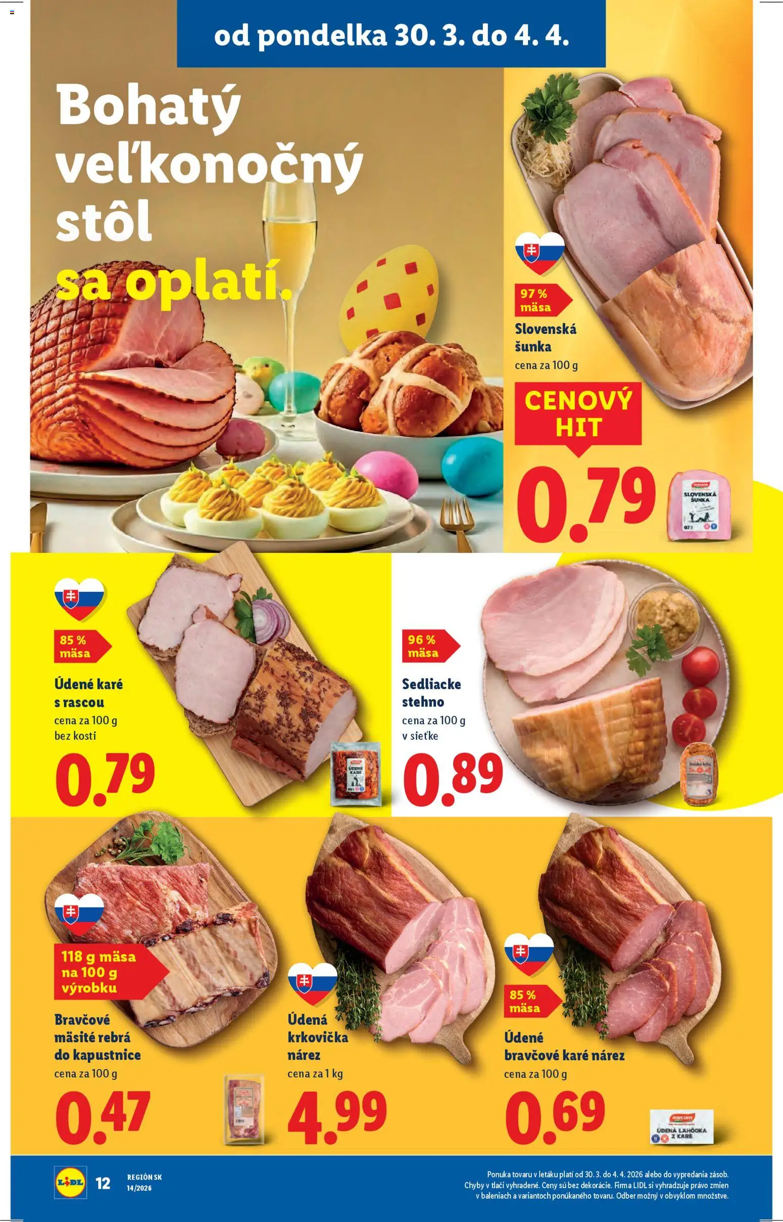 Nové Lidl akcie – leták je platný od 30.03.2026 | Strana: 14 | Produkty: Stôl, Krkovička, Bravčové karé