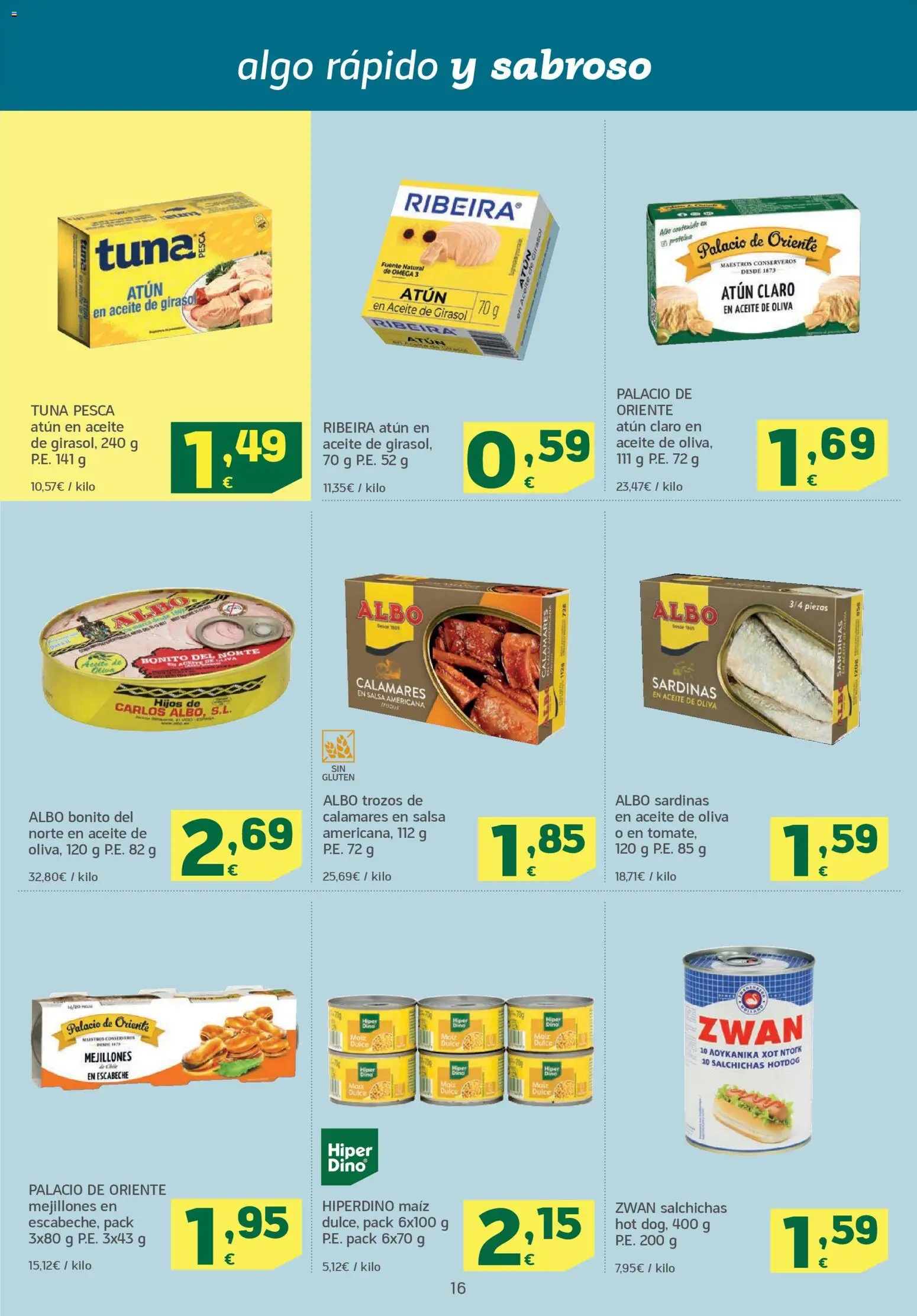 HiperDino folleto │ válido desde el 11.11.2025 | Página: 16 | Productos: Calamares, Aceite, Aceite de oliva, Aceite de girasol