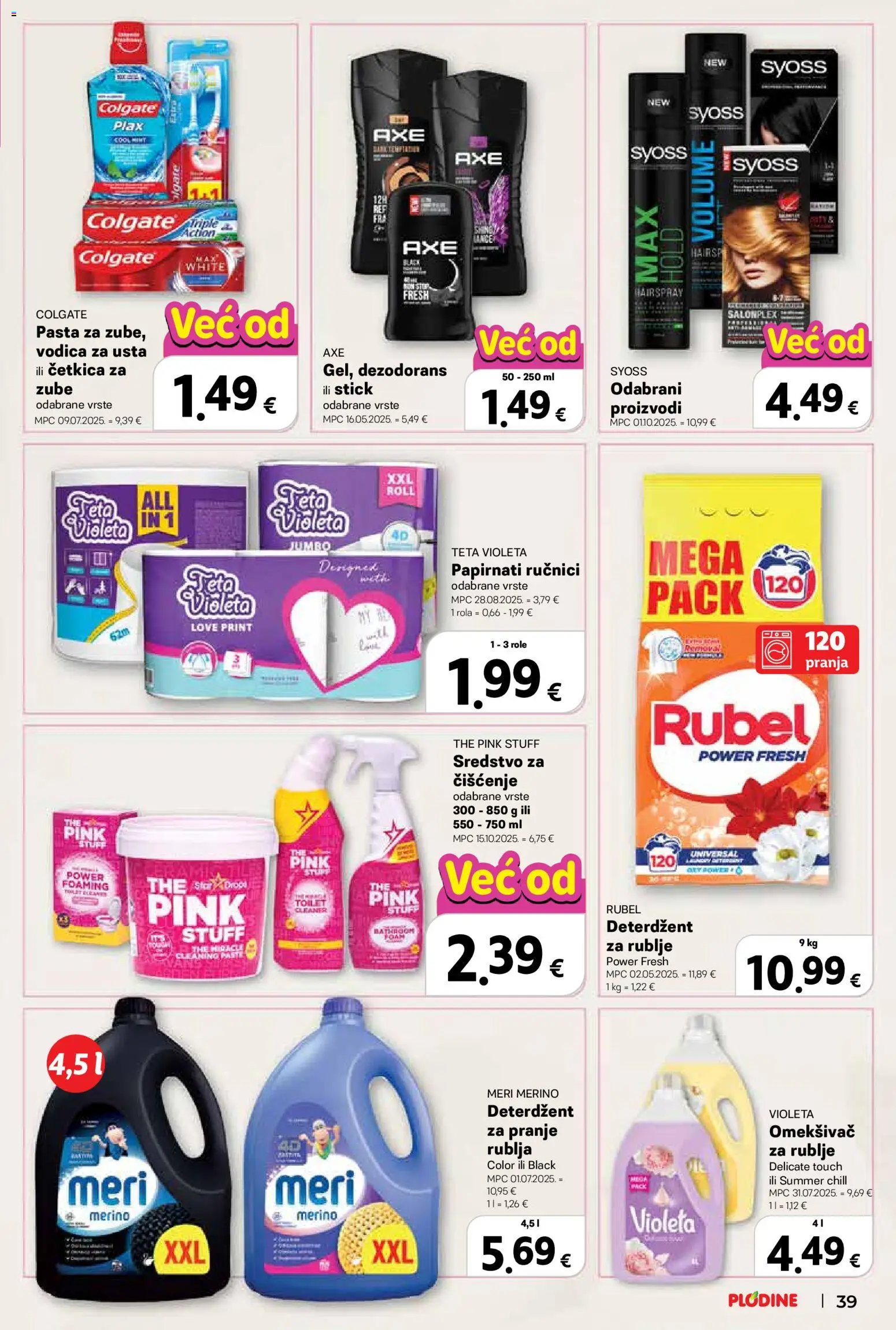 Plodine katalog | vrijedi od 08.04.2026 | Stranica: 39 | Proizvodi: Feta, Vodica za usta, Pasta, Meri Merino