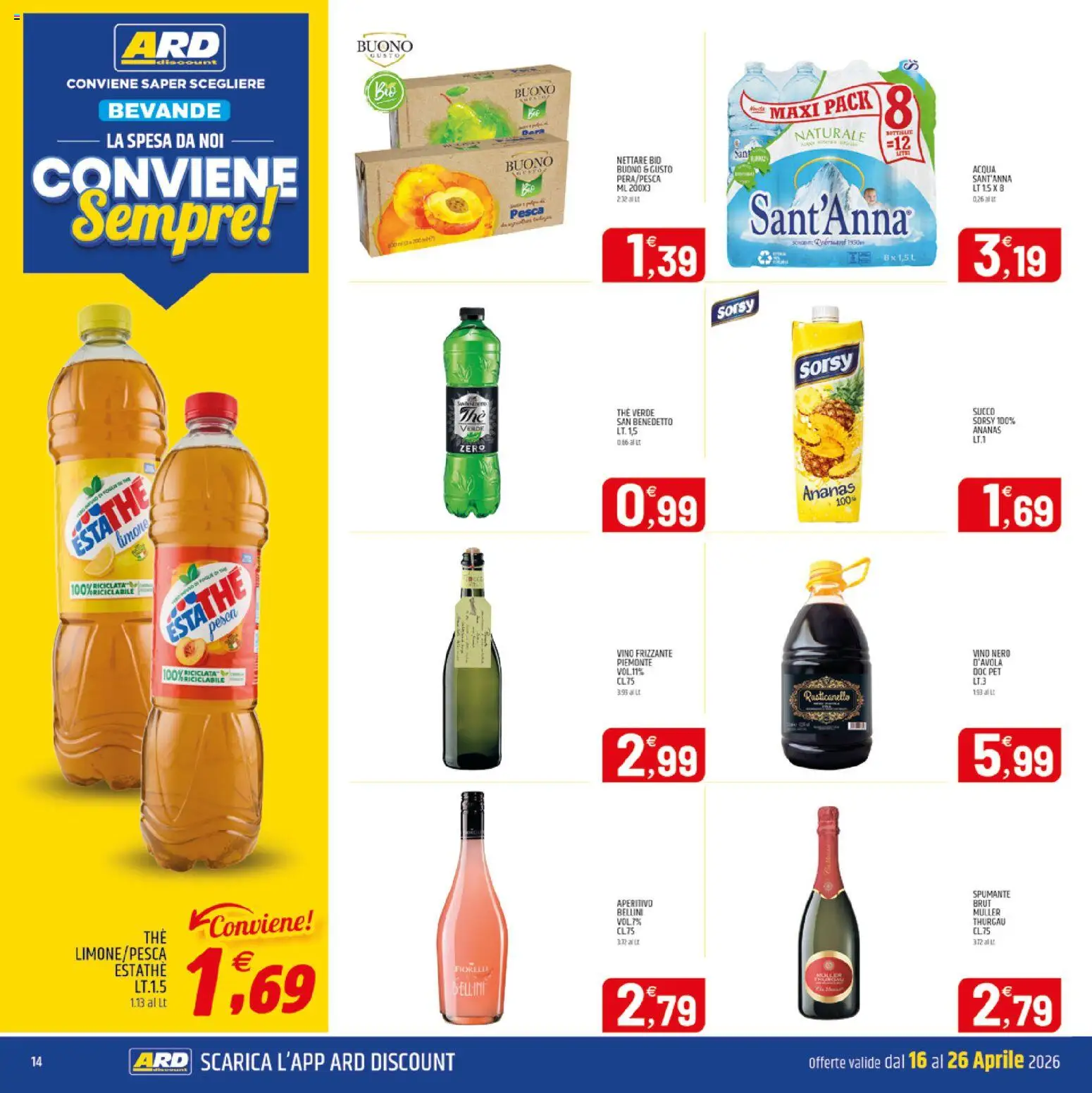 Volantino ARD Discount del 16.04.2026 | Pagina: 14 | Prodotti: Vino, Data, The, Aperitivo
