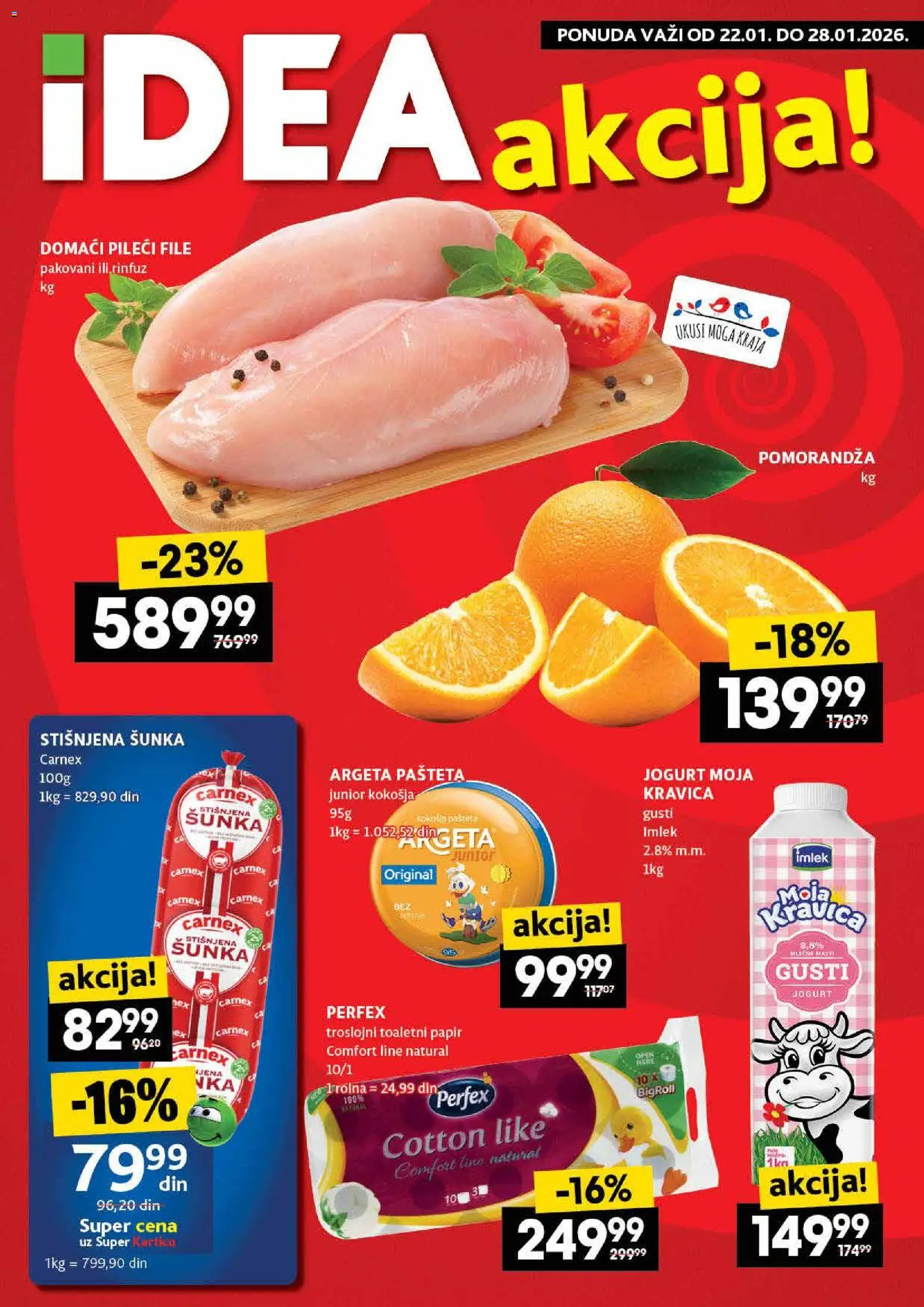Idea katalog - važi od 22.01.2026 | Strana: 1 | Proizvode: Pileći file, Pomorandza, Šunka, Pašteta