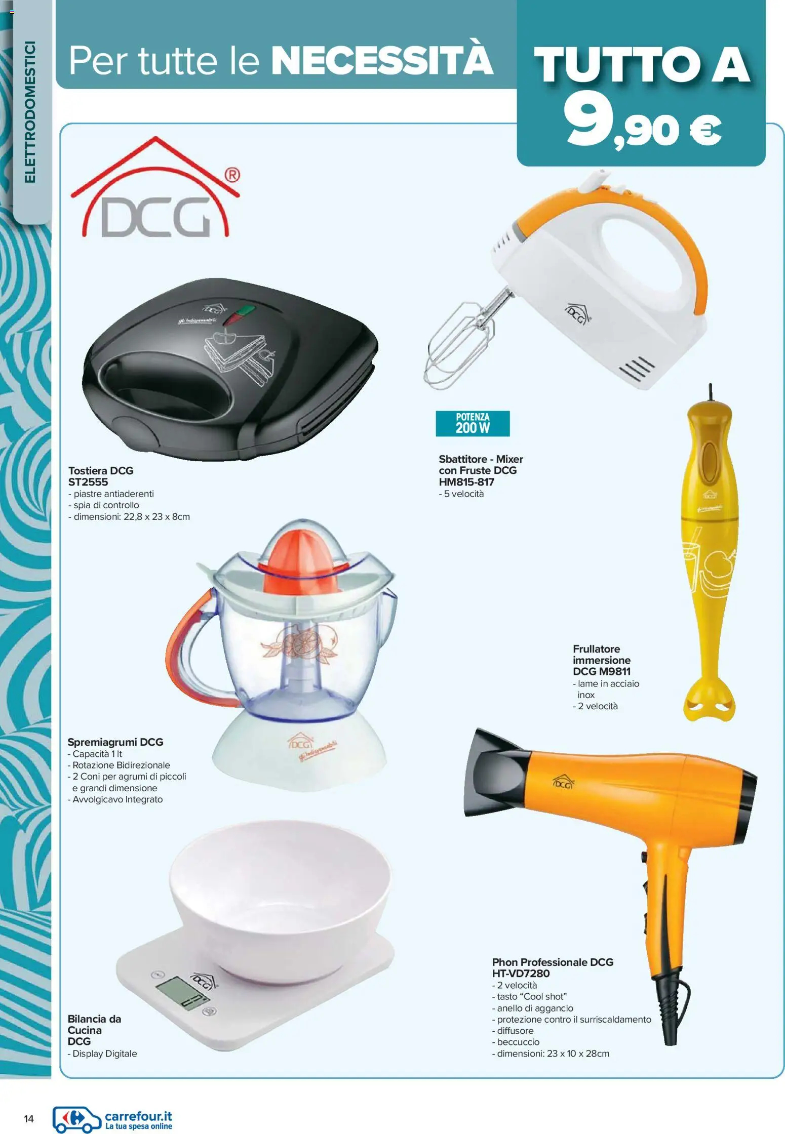 Volantino Carrefour del 16.02.2026 | Pagina: 14 | Prodotti: Sbattitore, Tostiera, Bilancia, Spremiagrumi