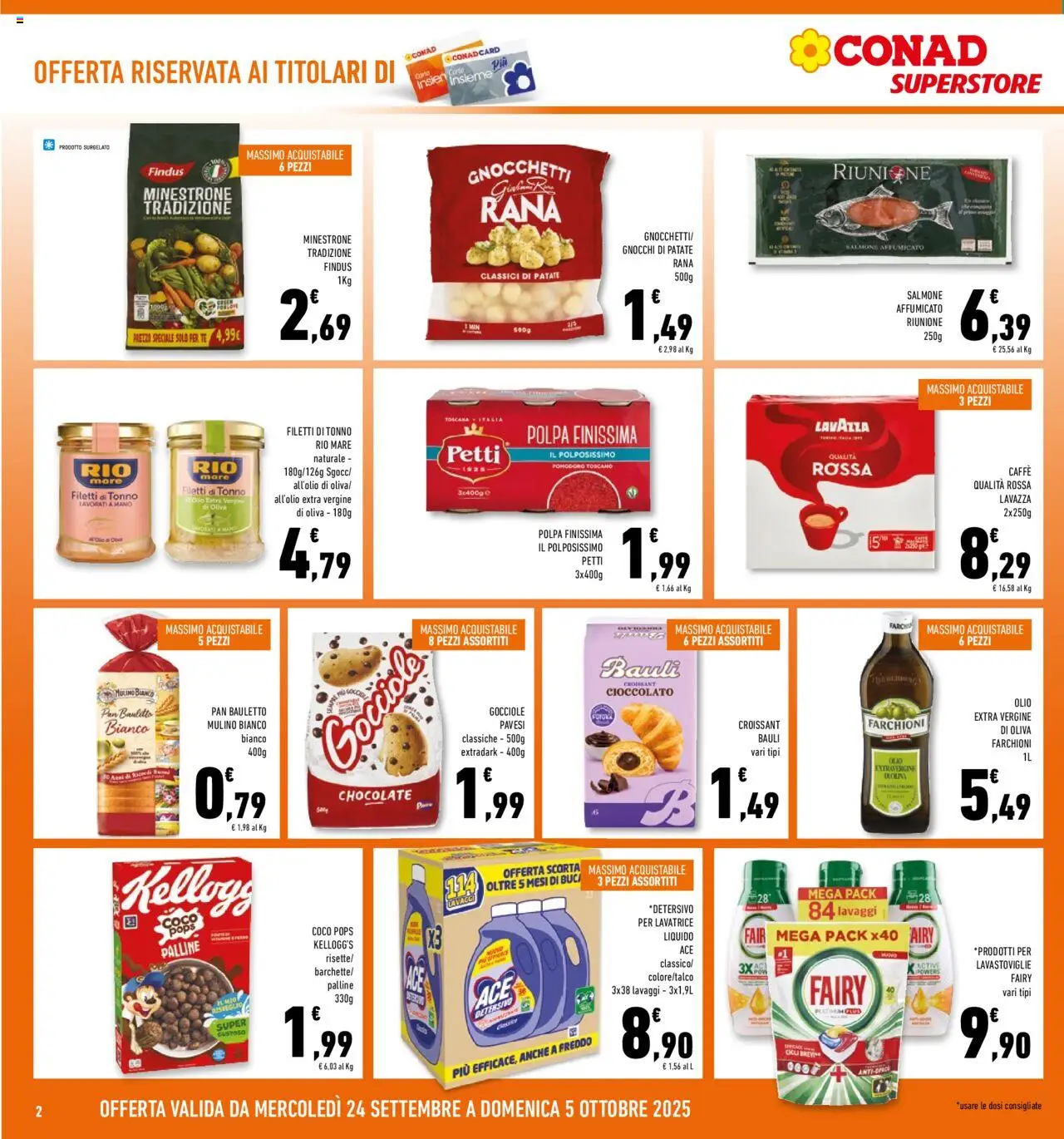 Volantino Conad del 24.09.2025 | Pagina: 2 | Prodotti: Pomodoro, Lavastoviglie, Tonno, Lavazza