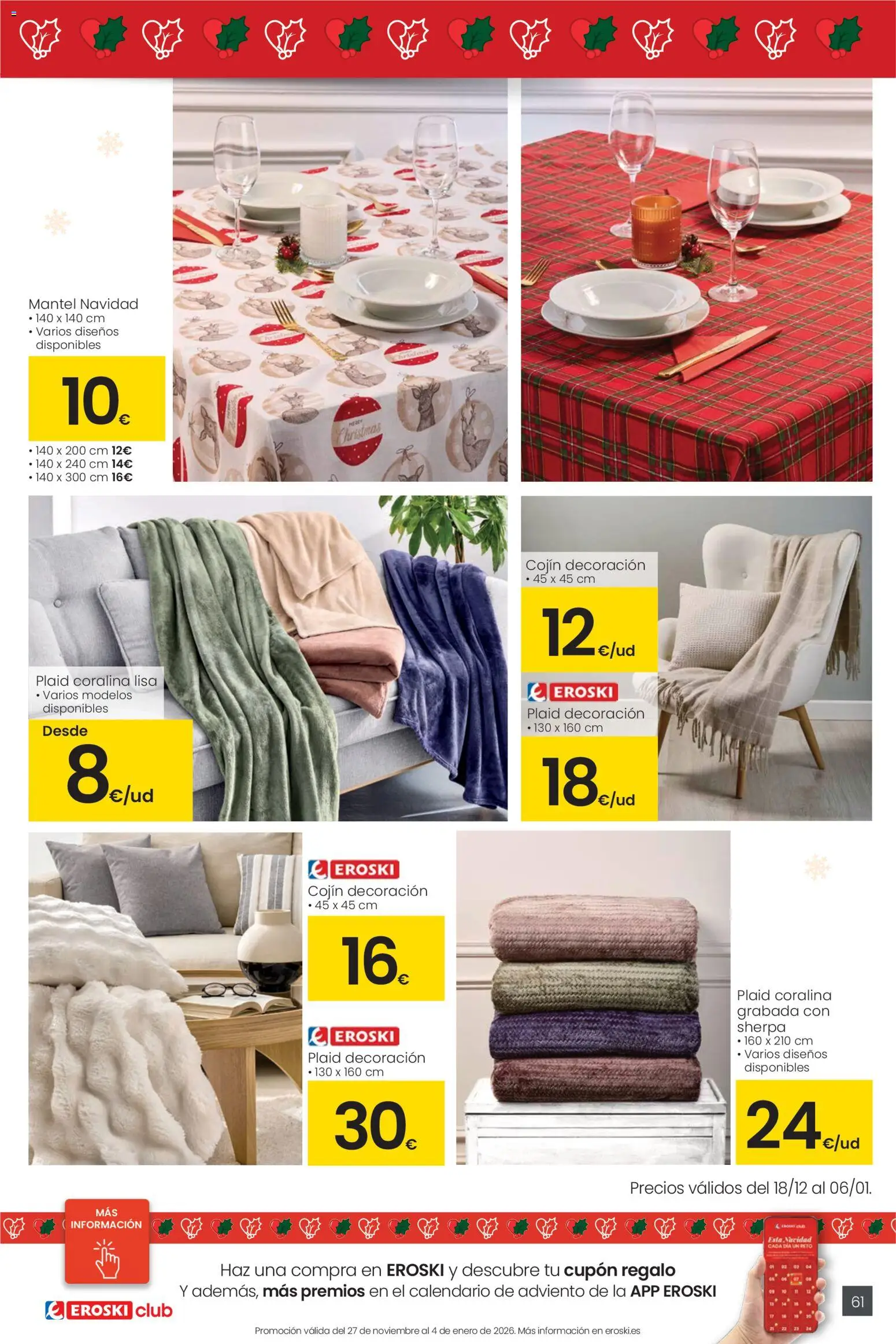 Eroski - Navidad │ válido desde el 18.12.2025 | Página: 61 | Productos: Mantel, Cojín