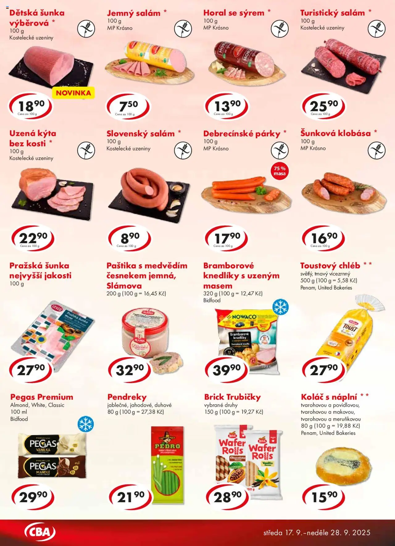 CBA leták od 17.09.2025 | Strana: 3 | Produkty: Salám, Pražská šunka, Uzená kýta, Kýta