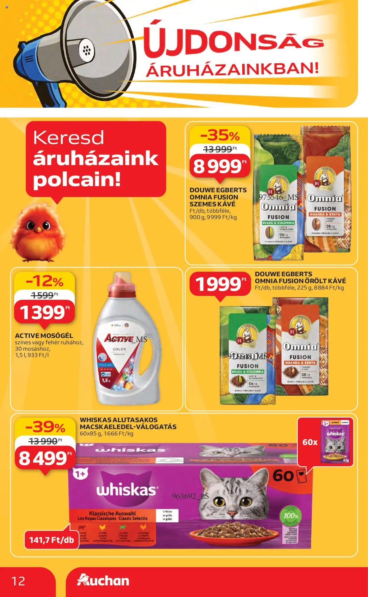 Auchan akciós ujság - amely érvényes a következő dátumtól: 14.08.2025 | Oldal: 12 | Termékek: Mosógél, Kávé, Szemes kávé, Őrölt kávé