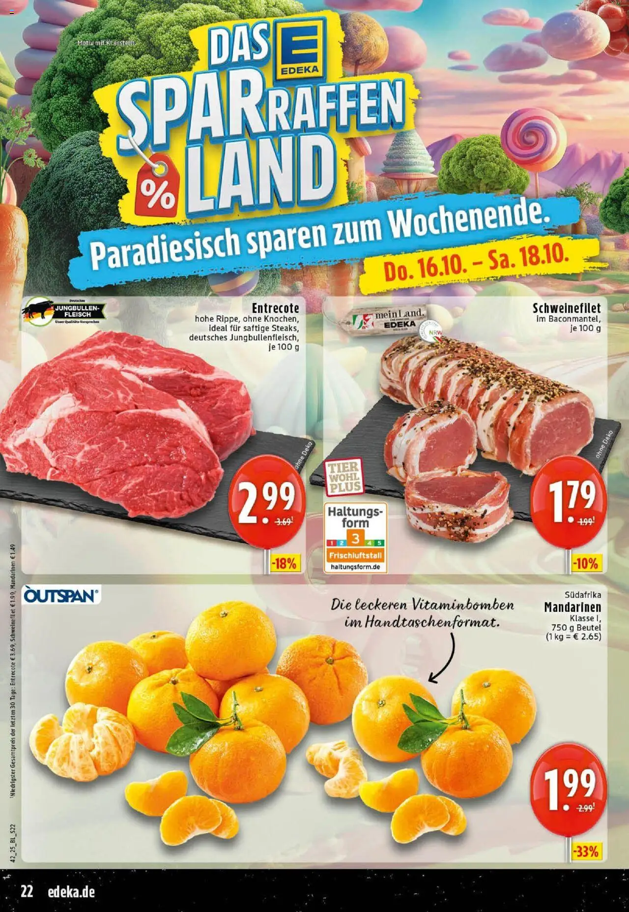 Edeka prospekt Westerkappeln	 – gültig ab 13.10.2025 | Seite: 22 | Produkte: Mandarinen, Entrecote, Schweinefilet, Fleisch