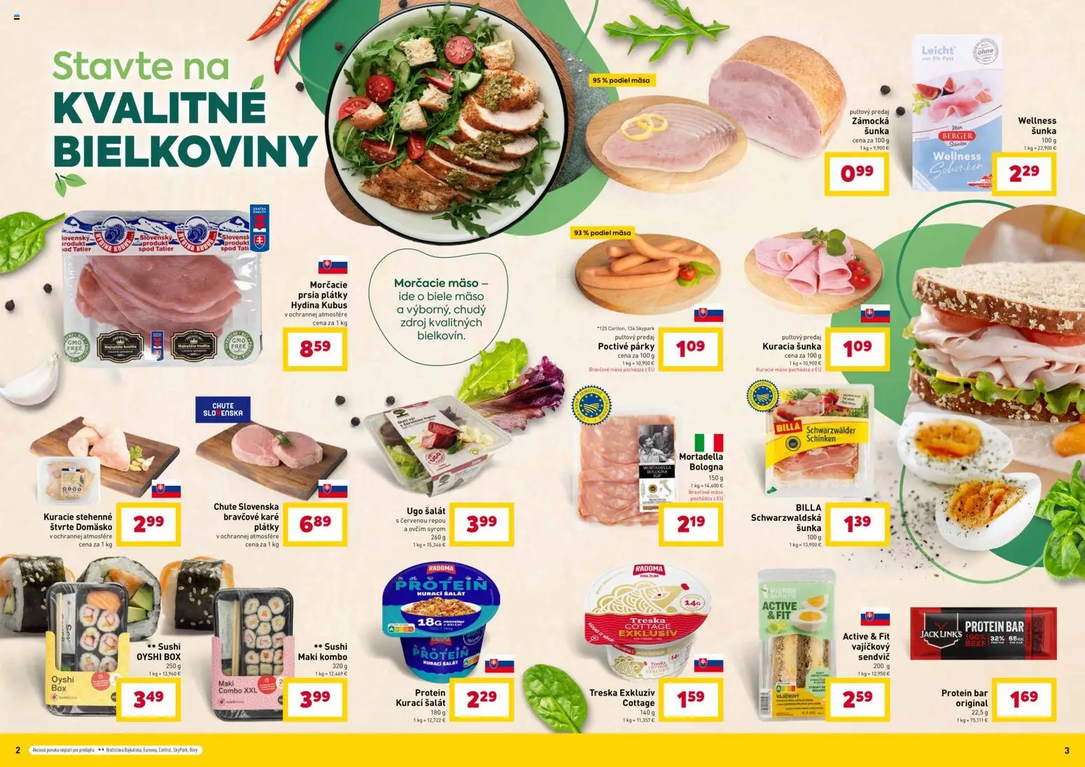 Nové Billa akcie – leták je platný od 02.01.2026 | Strana: 2 | Produkty: Šunka, Protein, Šalát, Treska