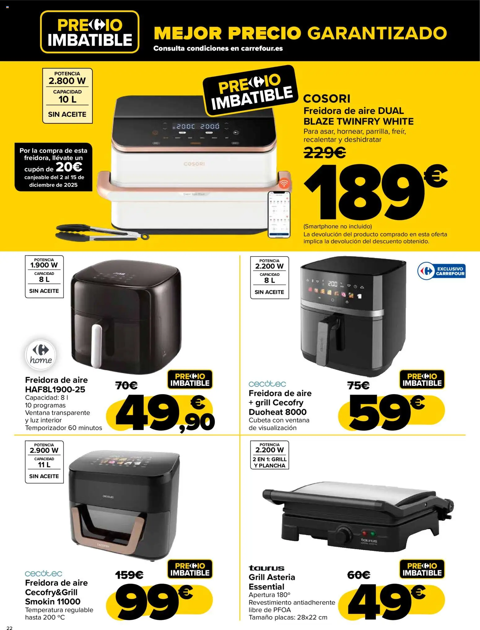 Carrefour - Black Friday │ válido desde el 20.11.2025 | Página: 22 | Productos: Aceite, Smartphone, Plancha, Freidora