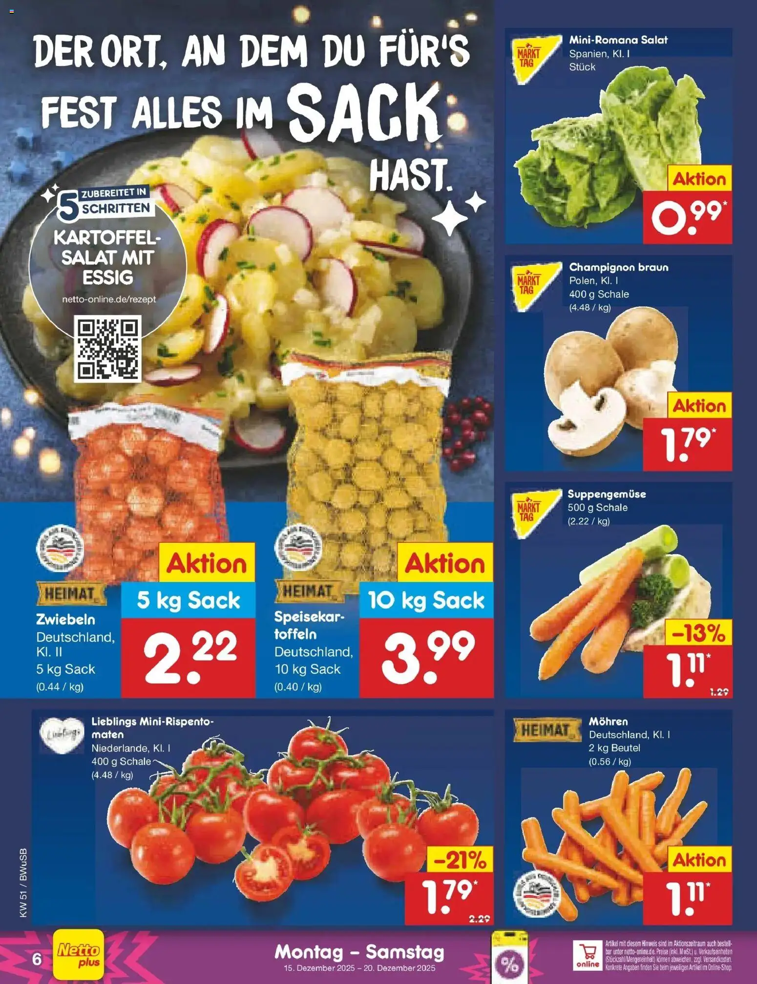 Netto Marken-Discount prospekt Stemwede-Dielingen	 – gültig ab 15.12.2025 | Seite: 6 | Produkte: Essig, Mohren, Zwiebeln, Salat
