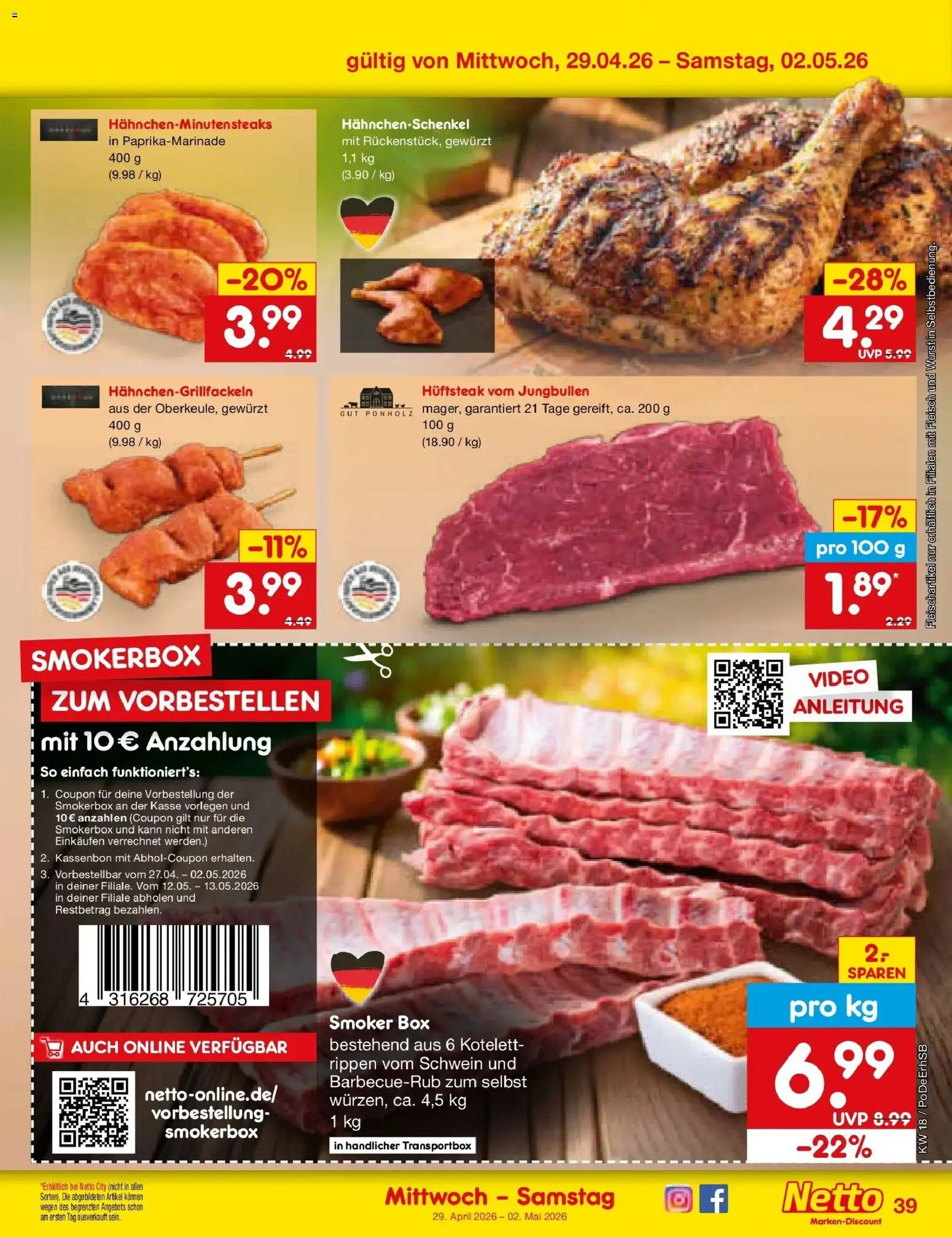 Netto Marken-Discount Prospekt München	 – gültig ab 27.04.2026 | Seite: 55 | Produkte: Hahnchenschenkel, Box, Fleisch, Video