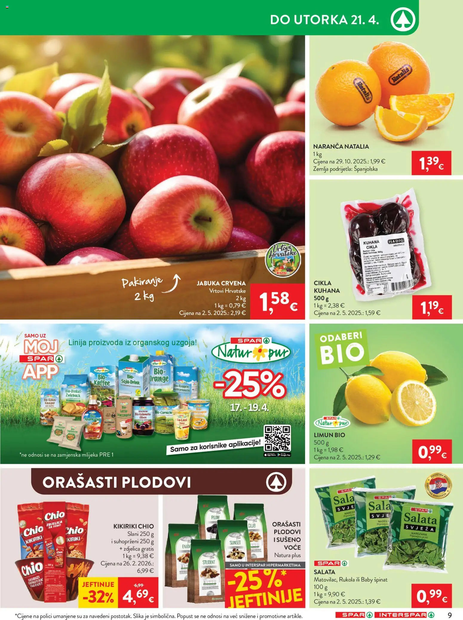 Spar katalog | vrijedi od 15.04.2026 | Stranica: 9 | Proizvodi: Špinat, Orašasti plodovi, Kikiriki, Cikla