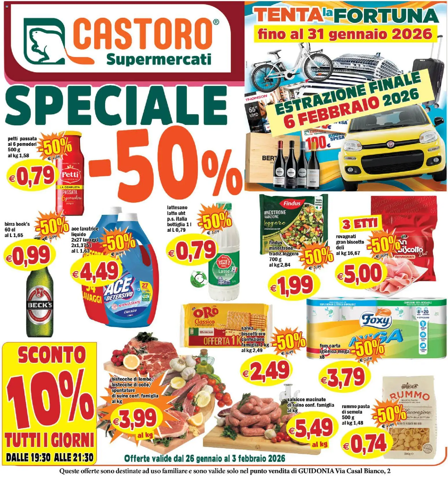 Volantino Il Castoro del 26.01.2026 | Pagina: 1 | Prodotti: Minestrone, Birra, Suino, Pomodori