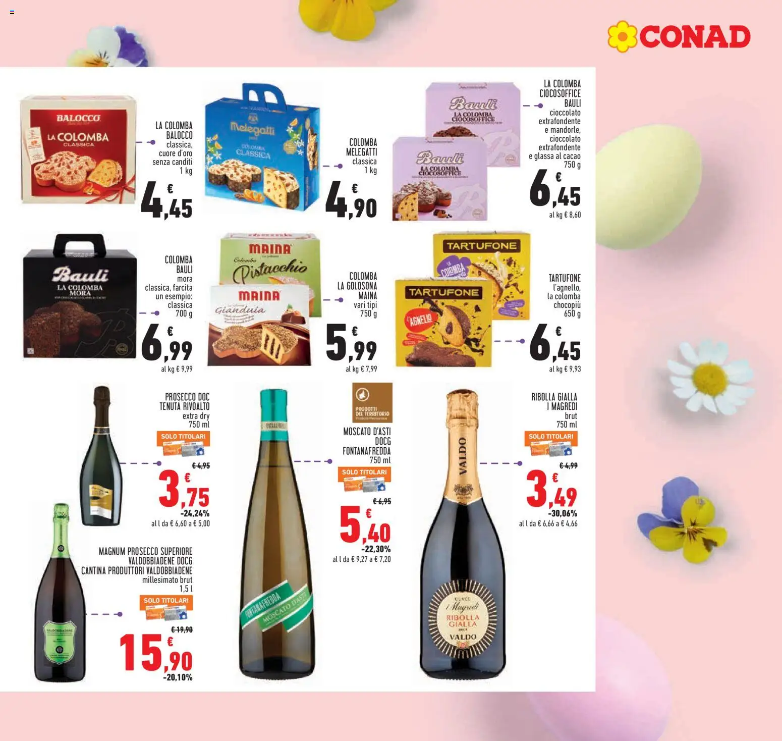 Volantino Conad del 12.03.2026 | Pagina: 15 | Prodotti: Cioccolato, Prosecco, Mandorle, Agnello
