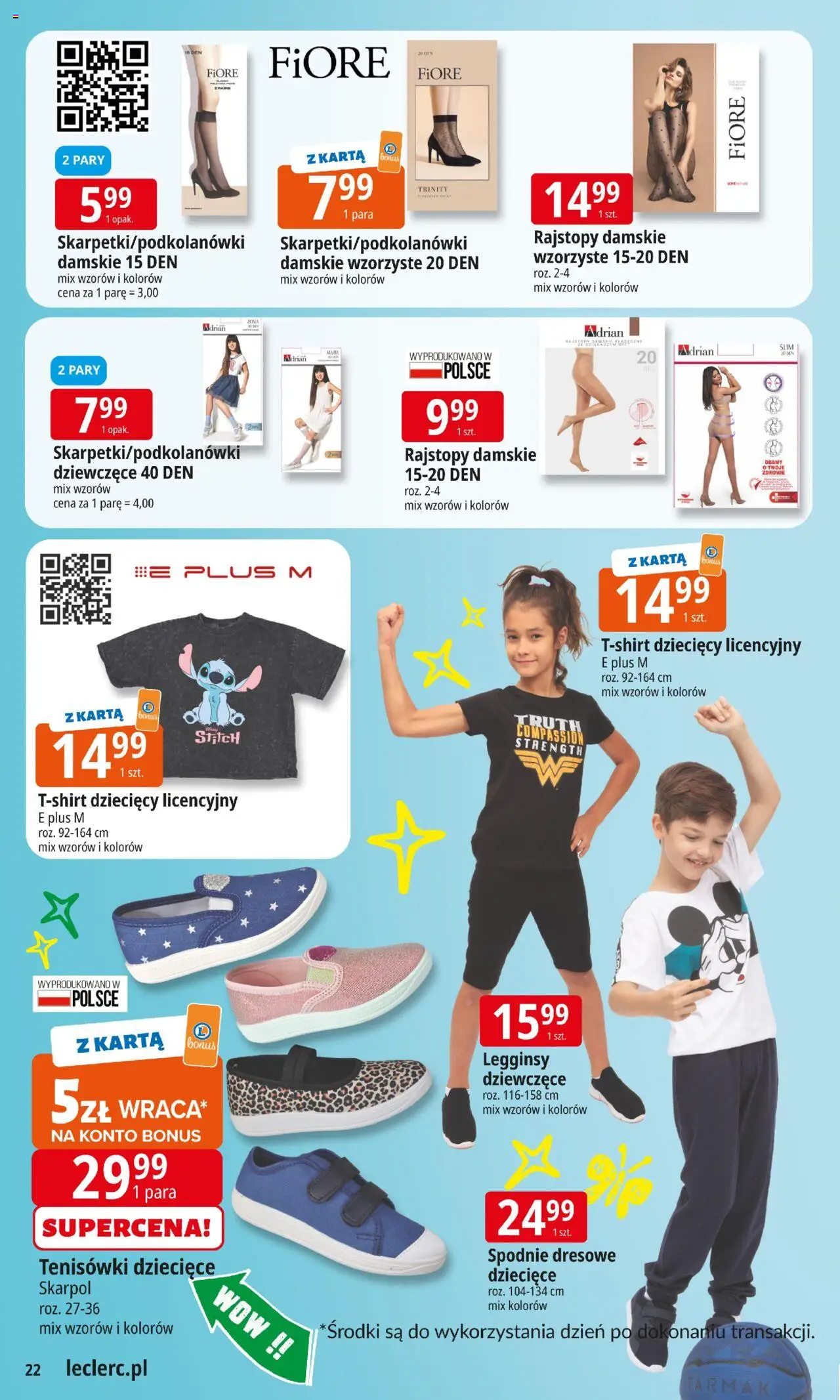 E.Leclerc Gazetka od 12.08.2025 | Strona: 22 | Produkty: Karta, Spodnie, Legginsy, Tenisówki