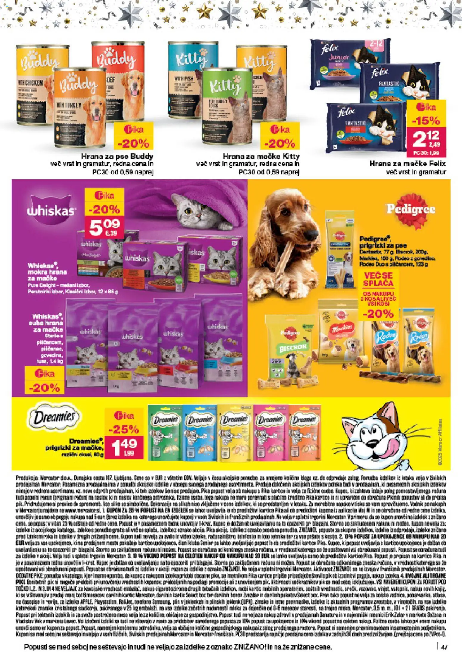 Novi Mercator katalog ponudbe – veljaven od 18.12.2025 | Stran: 47 | Izdelki: Hrana za mačke, Hrana za pse, Prigrizki