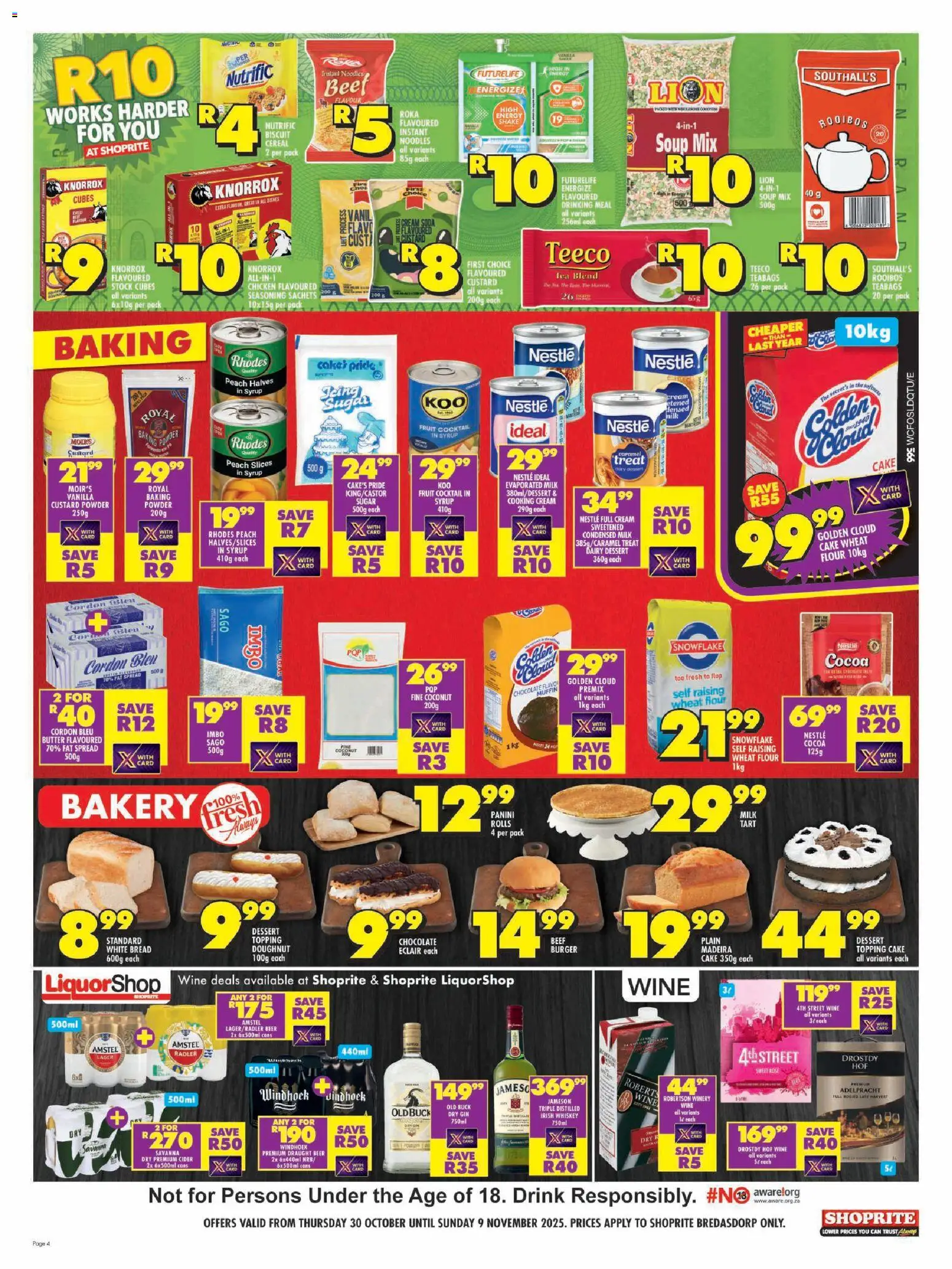 New Shoprite catalogue – valid from 30.10.2025 | Page: 4 | Products: Bakery, Seasoning, Sugar, Caramel