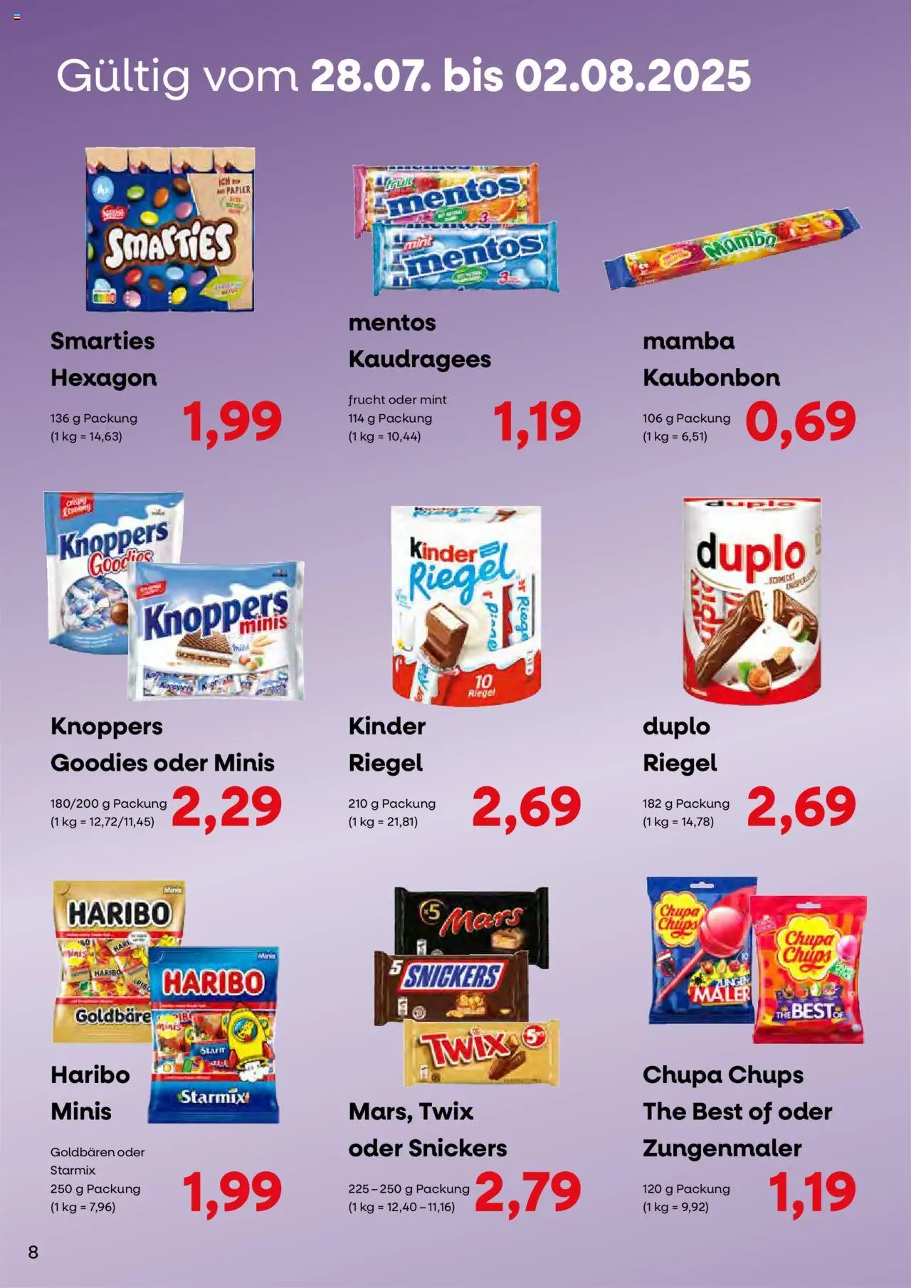 KONSUM Leipzig - Nah. Frisch. Freundlich. - gültig ab dem 28.07.2025 | Seite: 8 | Produkte: Haribo, Mars, Twix, Knoppers