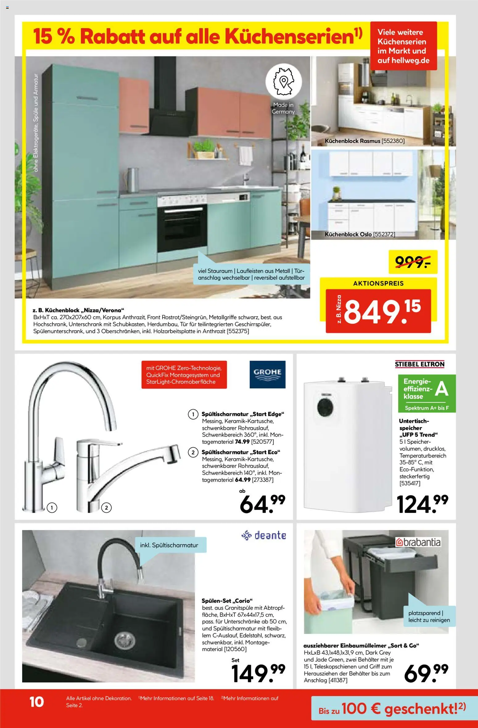 Hellweg Prospekt – gültig ab 27.10.2025 | Seite: 10 | Produkte: Küchenblock, Tür, Armatur, Unterschrank