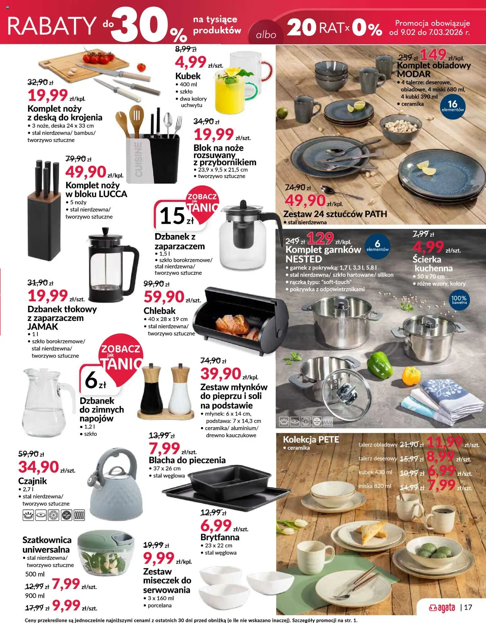 Salony Agata Gazetka - Otwarcie sklepu w Mysiadle od 26.02.2026 | Strona: 17 | Produkty: Czajnik, Młynek, Garnek, Komplet garnków