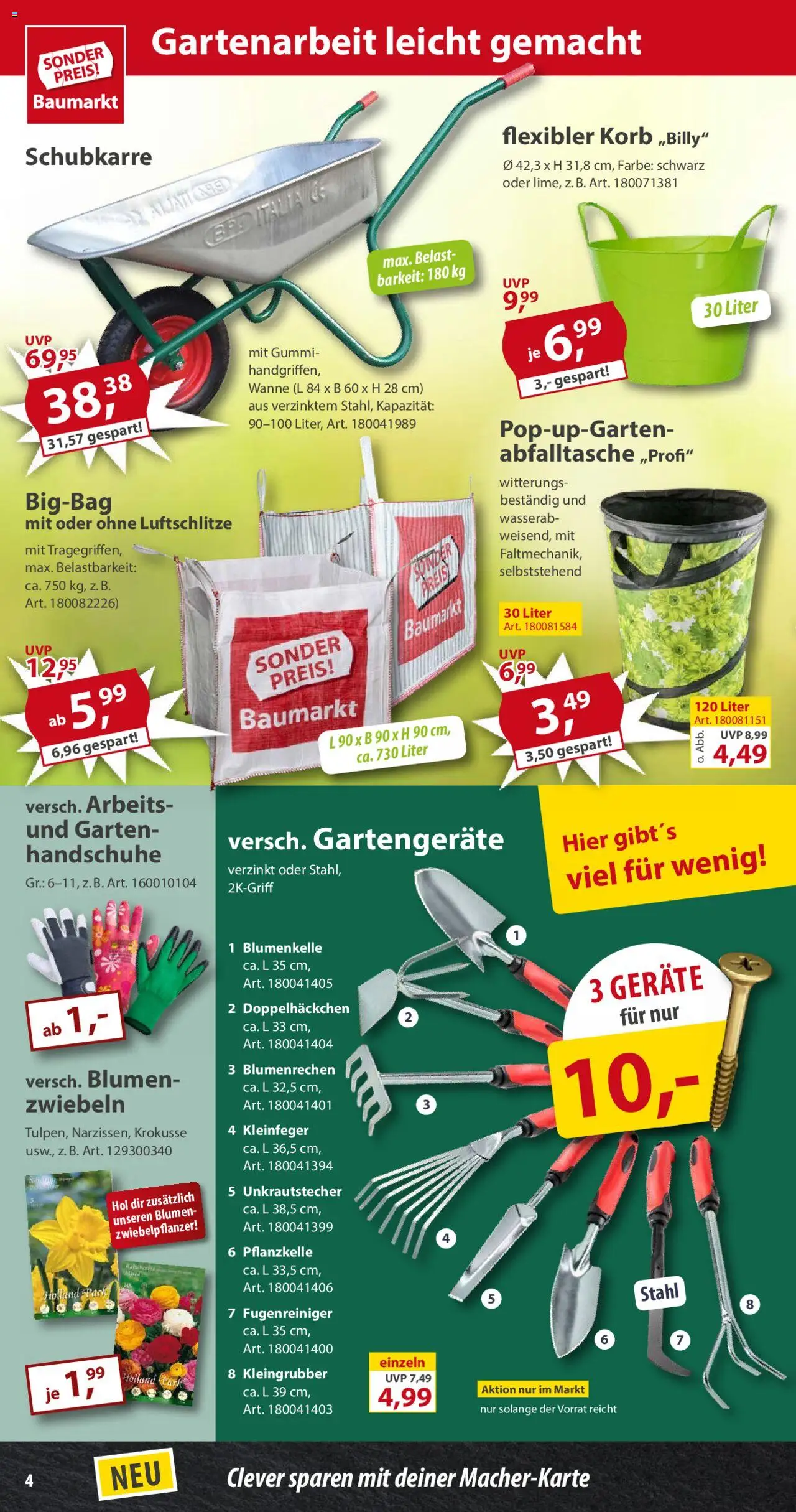 Sonderpreis Baumarkt Prospekt 	 - gültig ab dem 30.08.2025 | Seite: 4 | Produkte: Korb, Blumen, Zwiebeln, Handschuhe