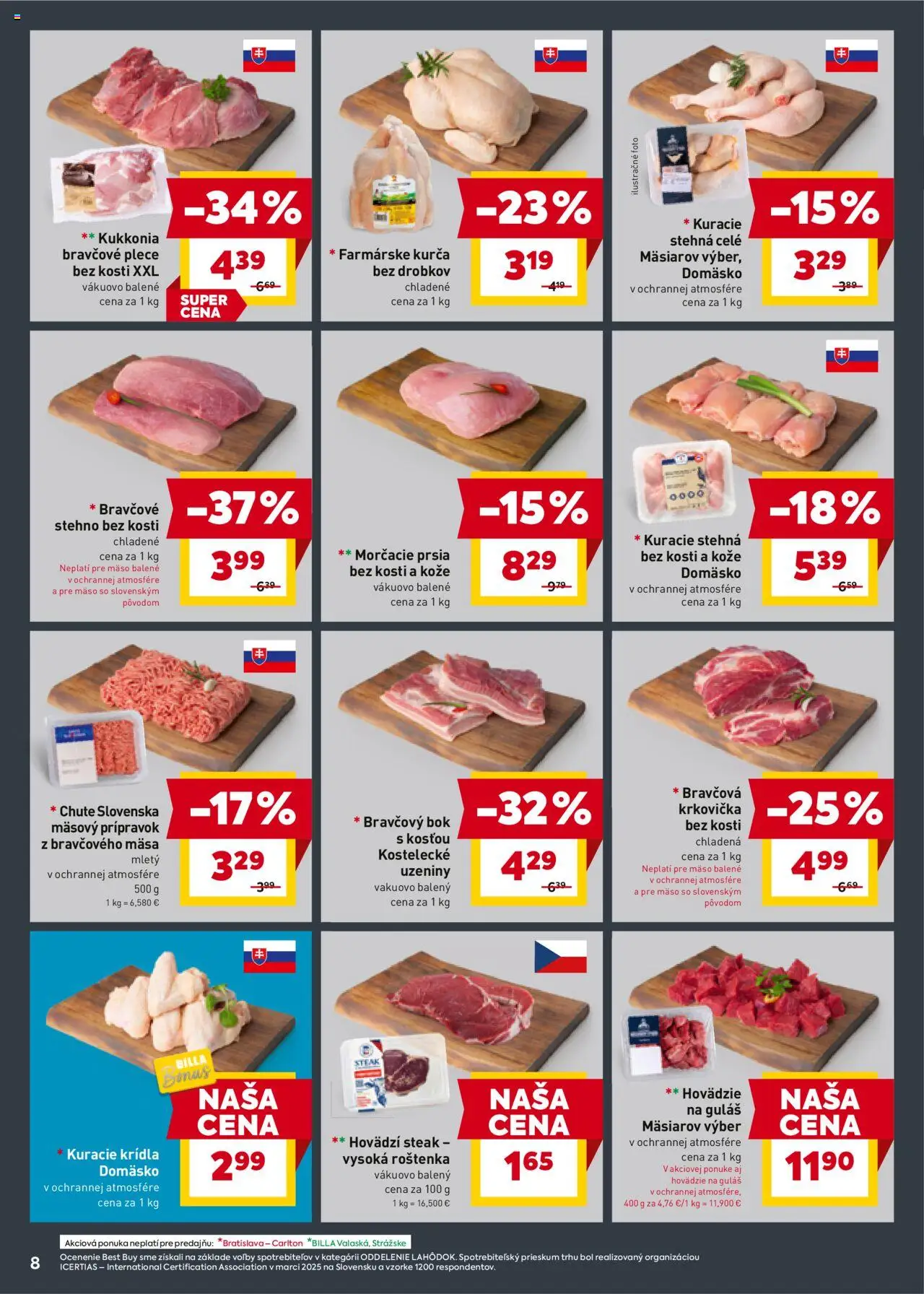 Nové Billa akcie – leták je platný od 17.09.2025 | Strana: 8 | Produkty: Kuracie stehná, Steak, Kuracie krídla, Kurča