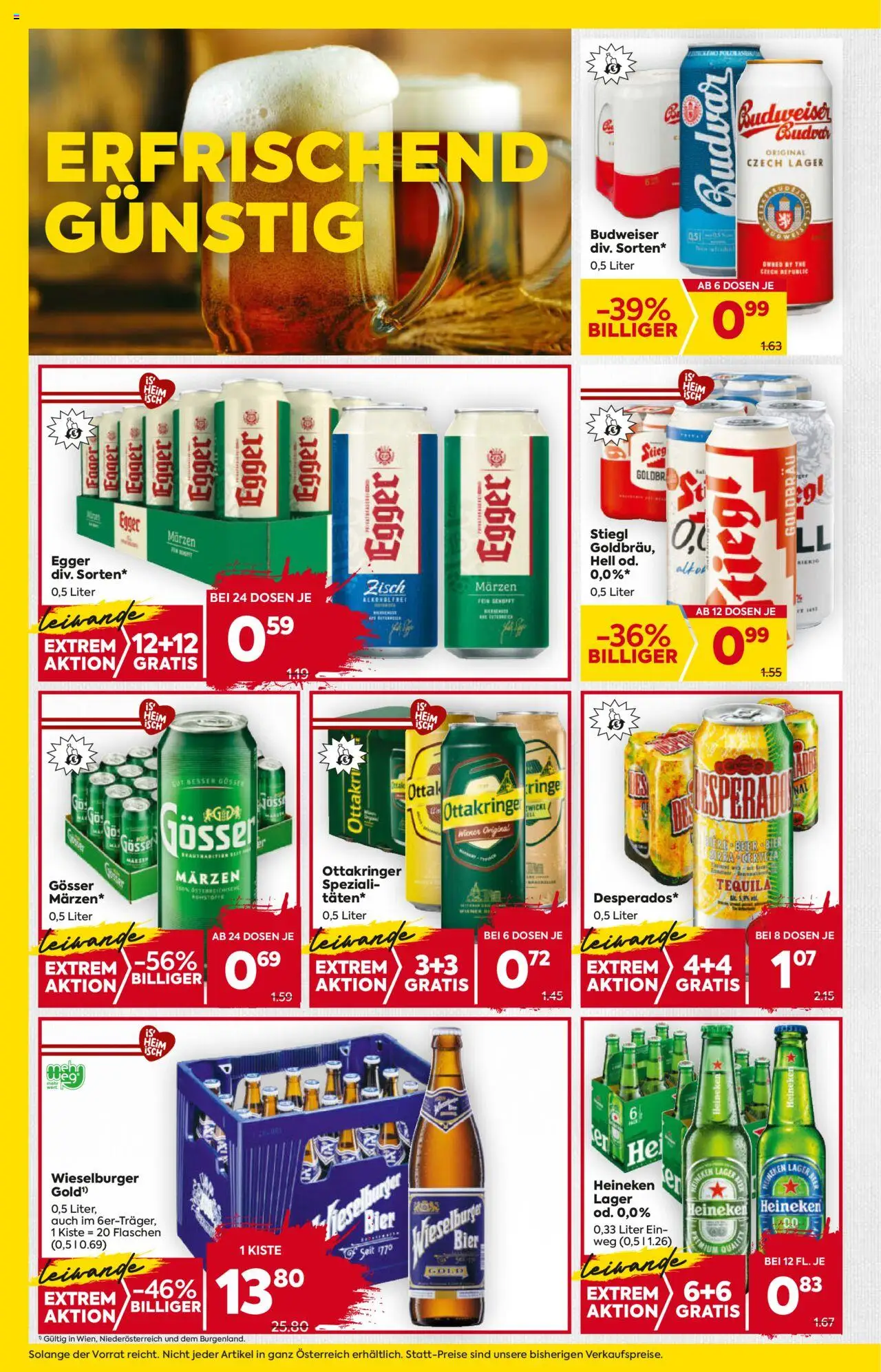 Billa AT akciós ujság - amely érvényes a következő dátumtól: 18.09.2025 | Oldal: 16 | Termékek: Heineken, Budweiser, Gösser