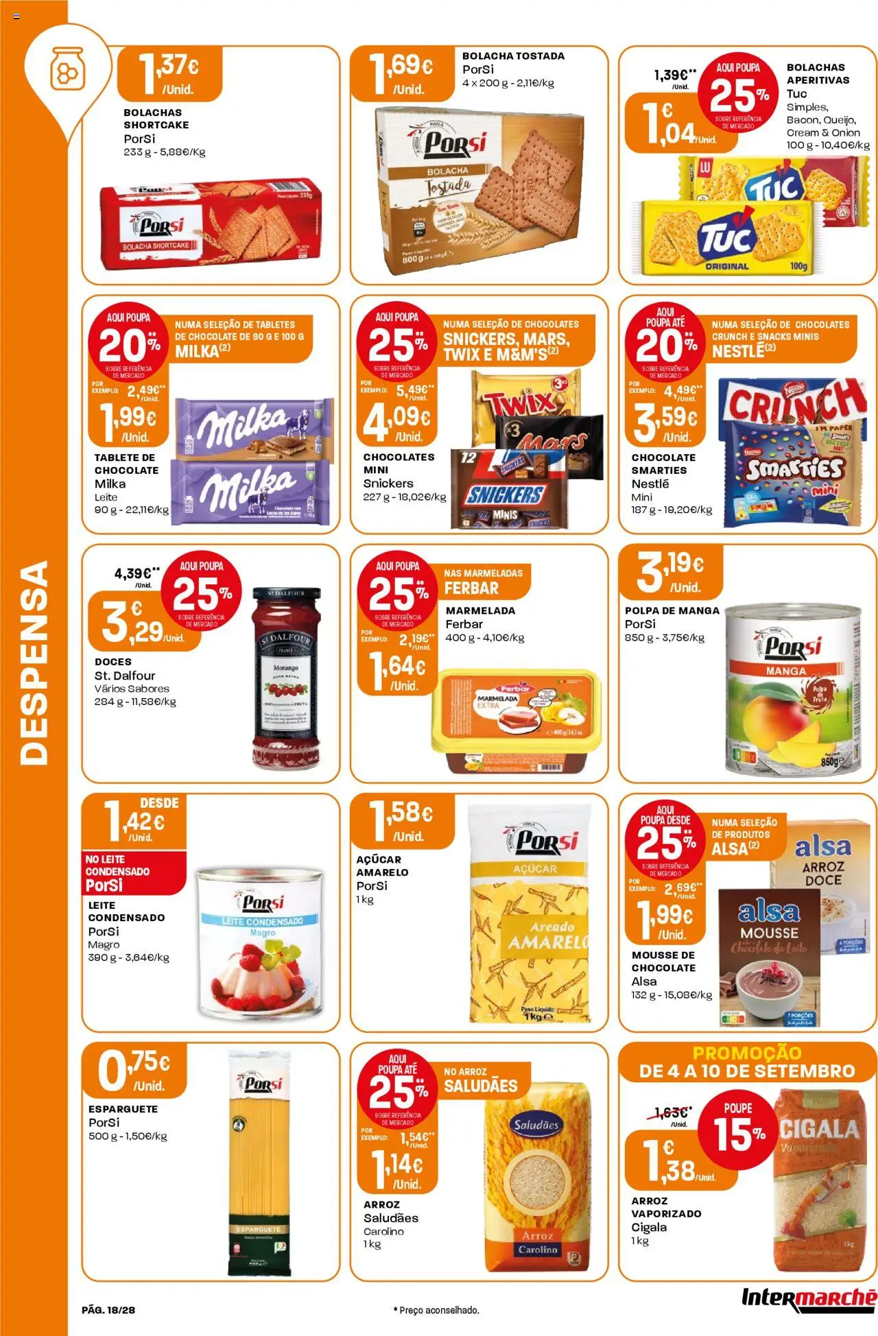 Intermarché folheto │ válido de 04.09.2025 | Página: 18 | Produtos: Marmelada, Mousse de chocolate, Chocolate, Açúcar